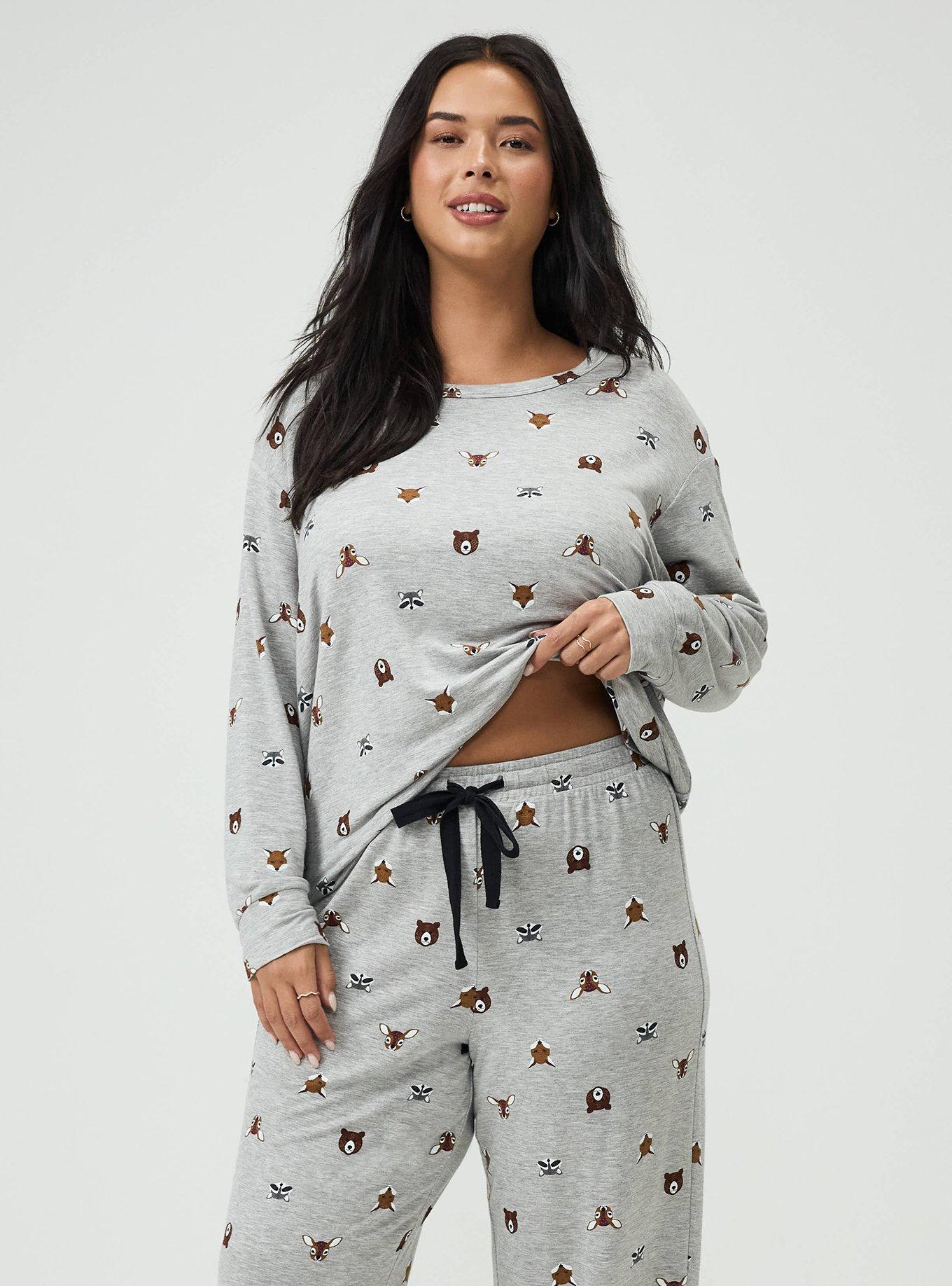 Plus Size Lightweight French Terry Sleep Pant, FOREST CRITTERS GREY, alternate