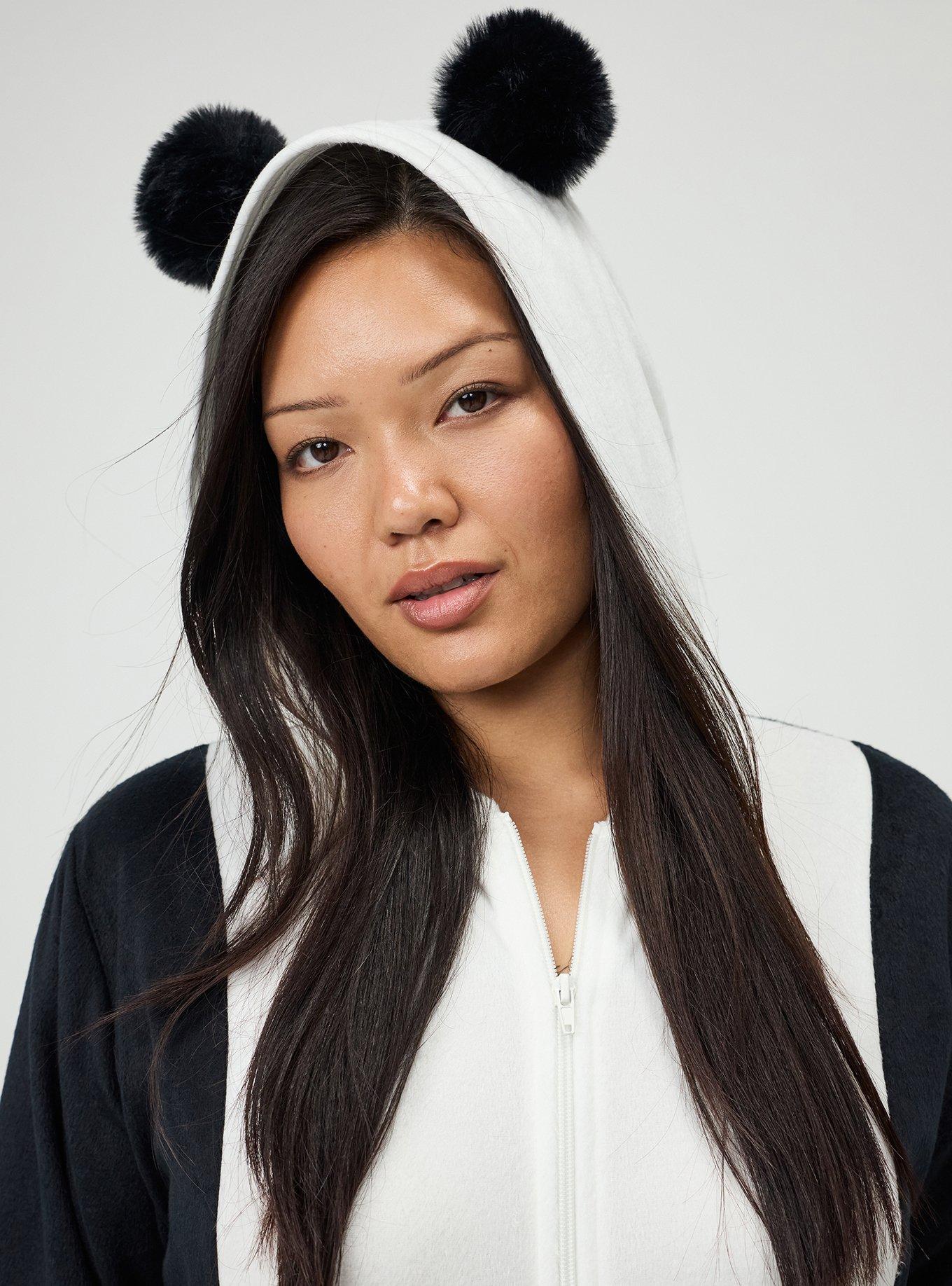 Plus Size Panda Lounge Onesie, DEEP BLACK, alternate