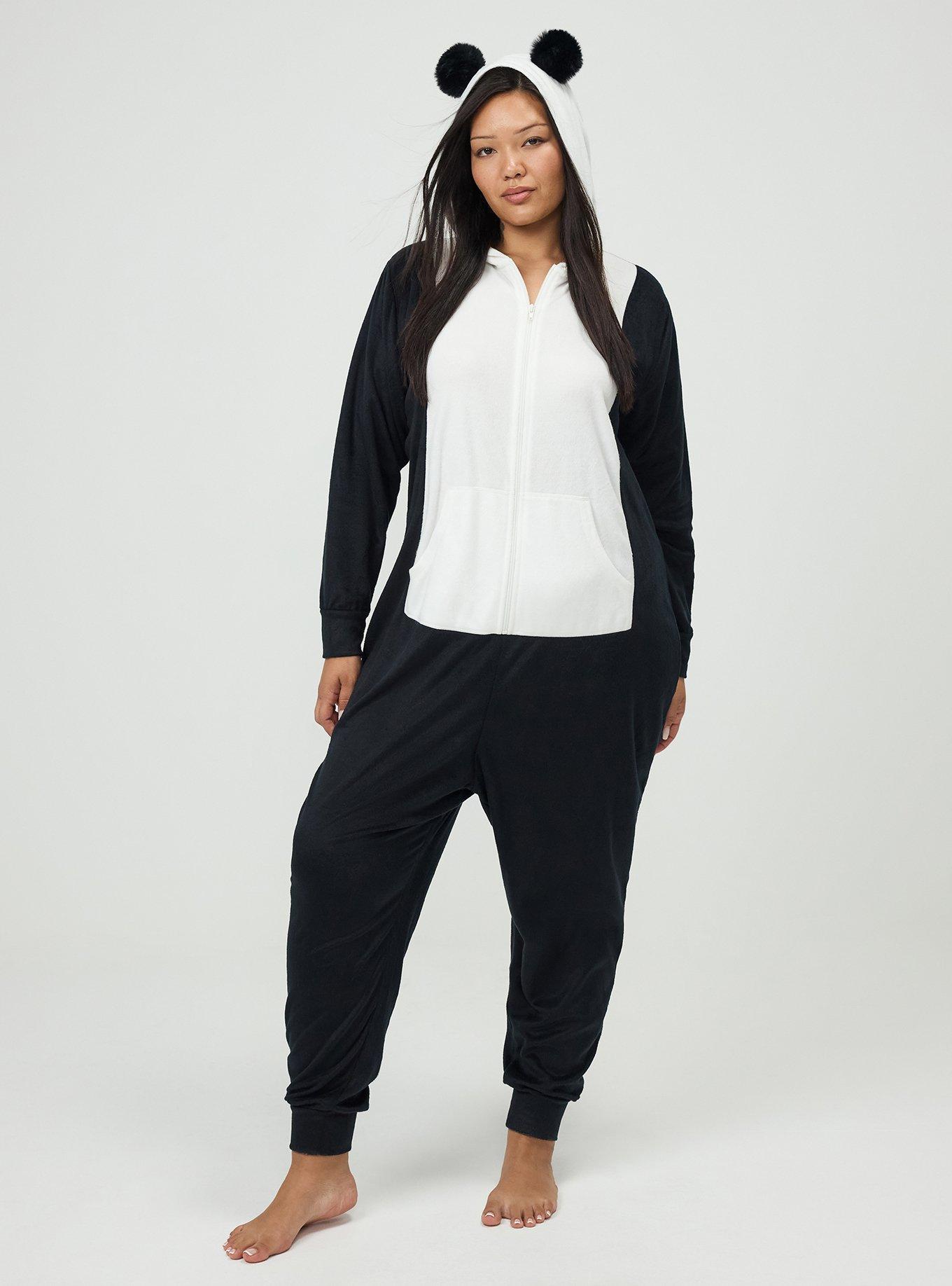 Plus Size Panda Lounge Onesie, DEEP BLACK, hi-res