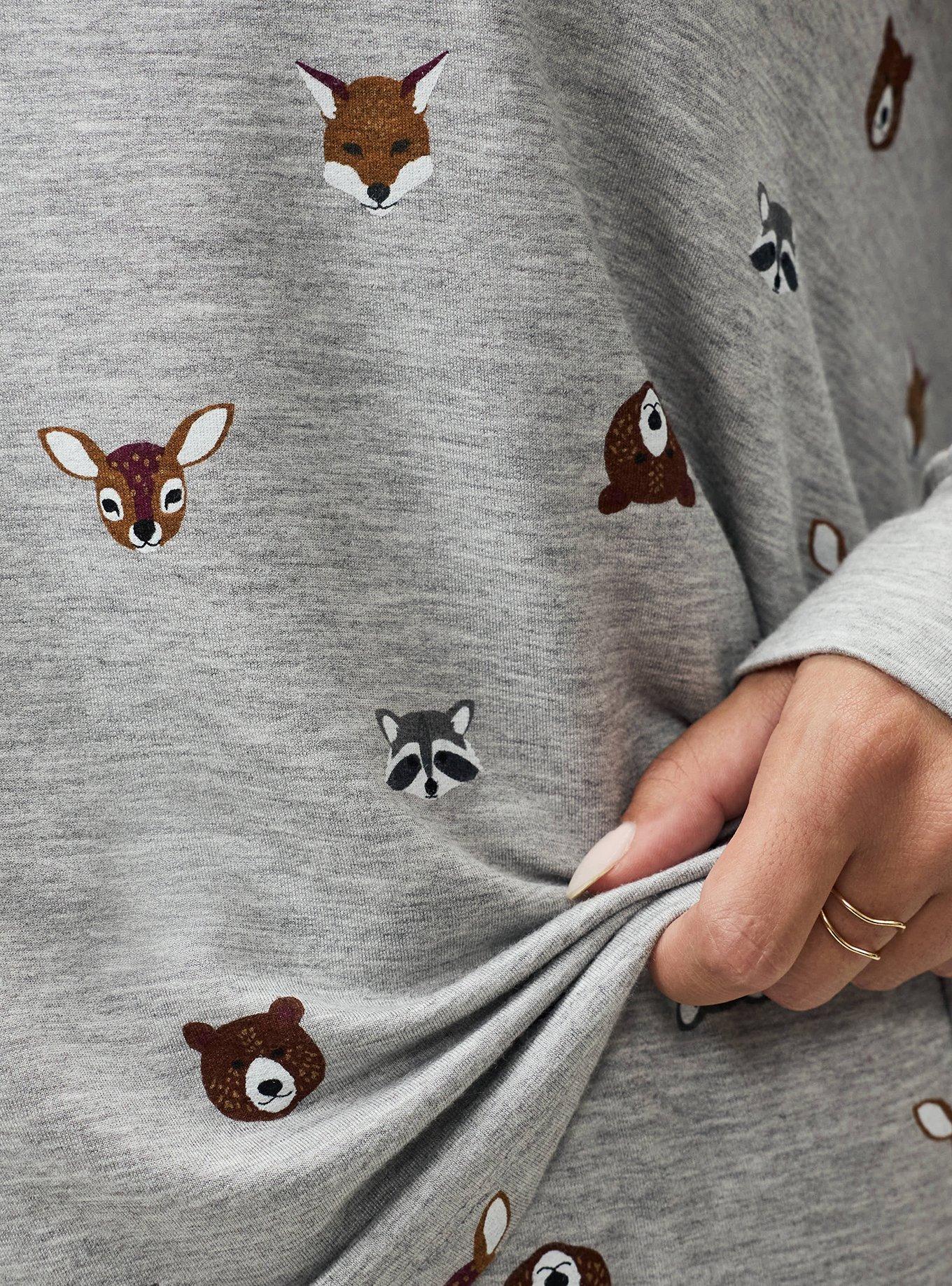 Plus Size Lightweight French Terry Long Sleeve, FOREST CRITTERS GREY, alternate