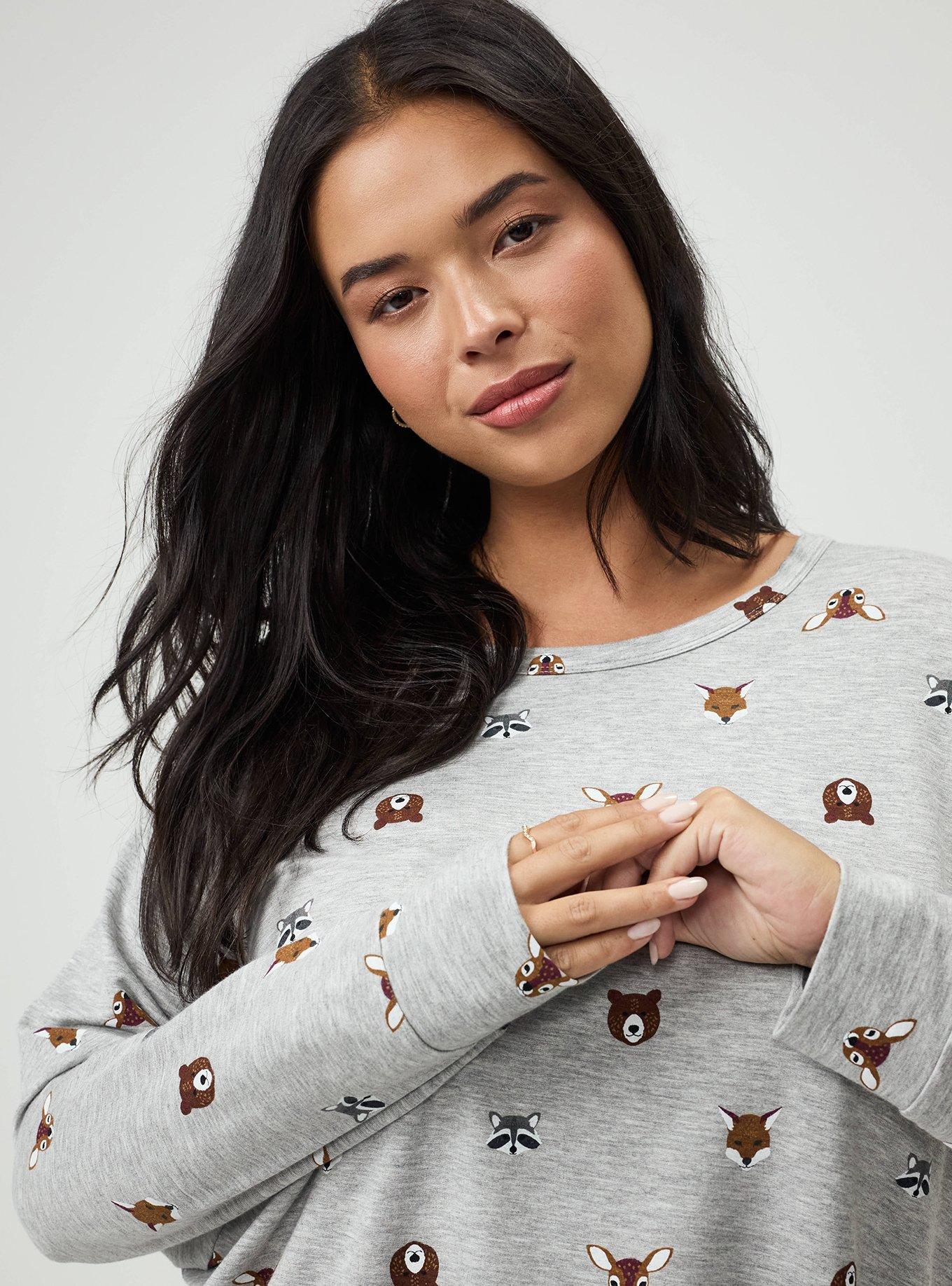 Plus Size Lightweight French Terry Long Sleeve, FOREST CRITTERS GREY, alternate