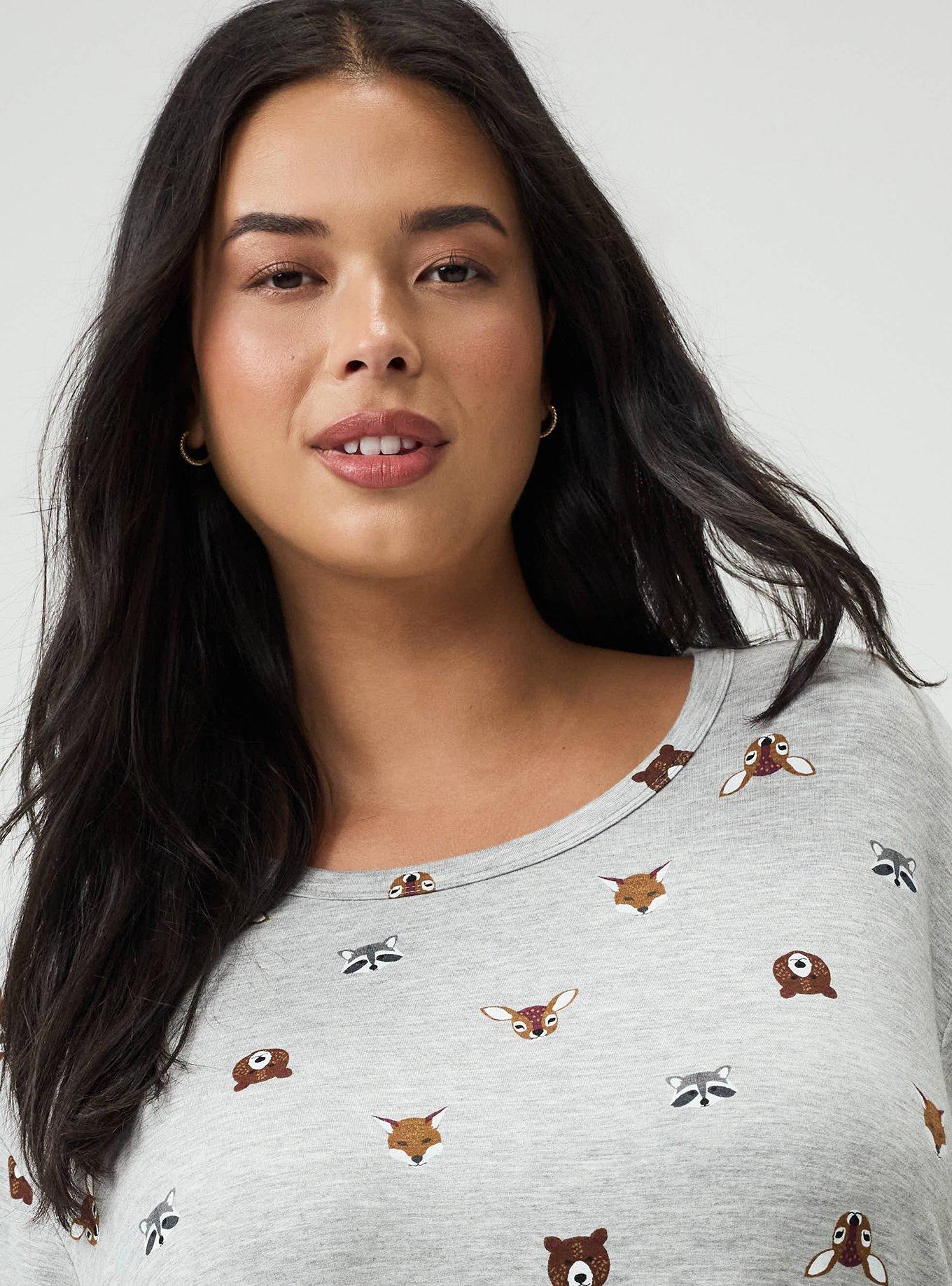 Plus Size Lightweight French Terry Long Sleeve, FOREST CRITTERS GREY, alternate