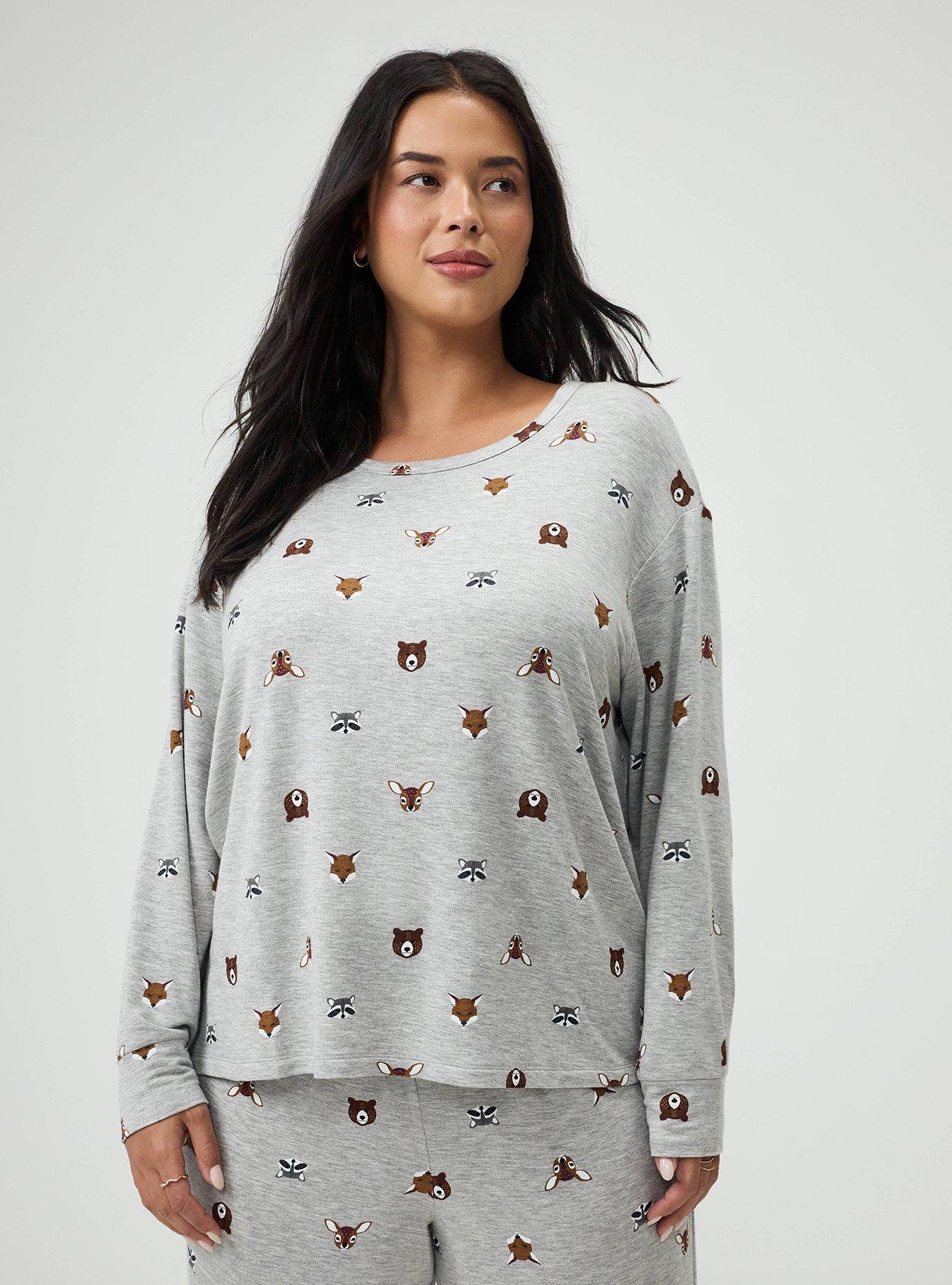 Plus Size Lightweight French Terry Long Sleeve, FOREST CRITTERS GREY, hi-res