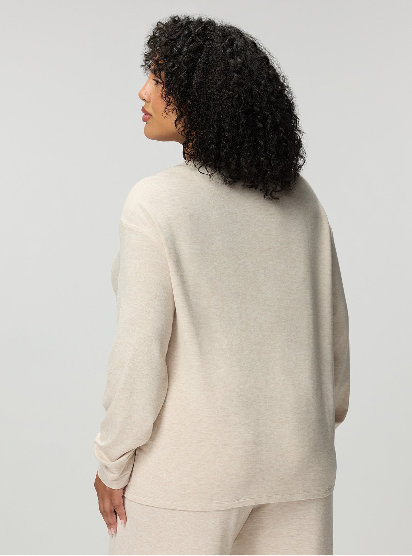Plus Size Lightweight French Terry Long Sleeve Top, MERRY-ISH OATMEAL, alternate