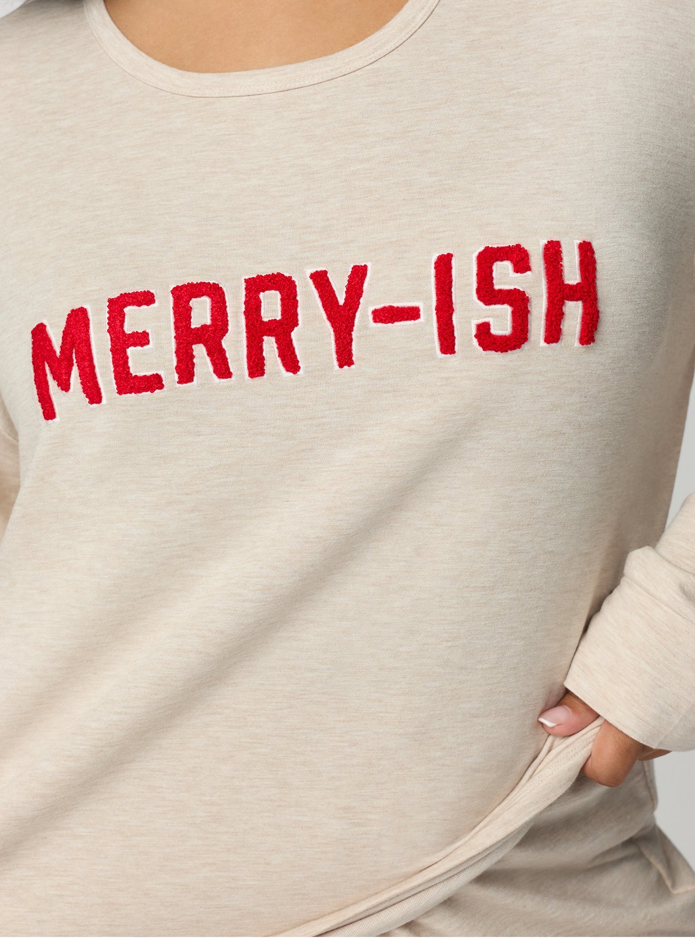 Plus Size Lightweight French Terry Long Sleeve Top, MERRY-ISH OATMEAL, alternate
