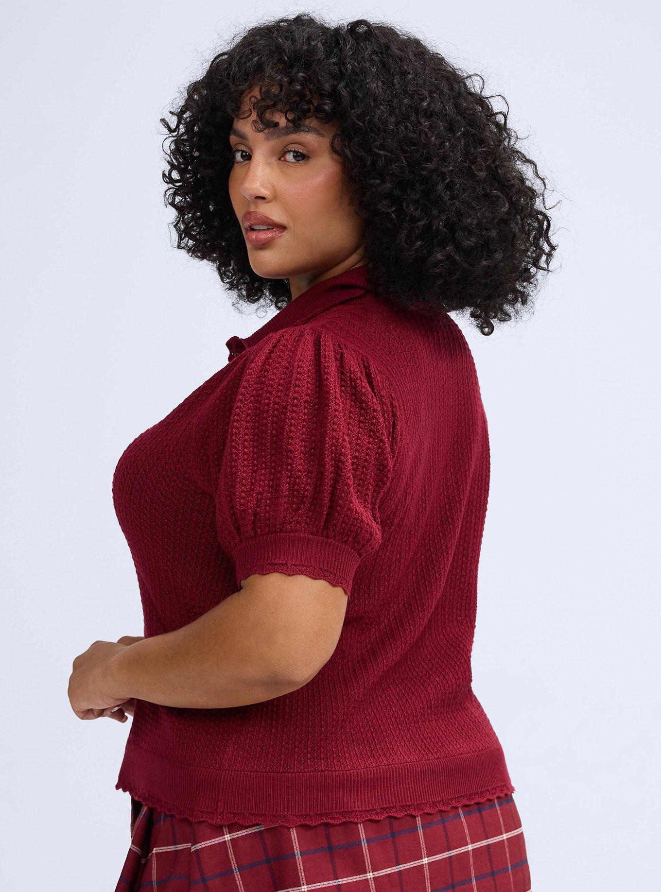 Belle Isle Pointelle Collar Cardigan, TIBETAN RED, alternate