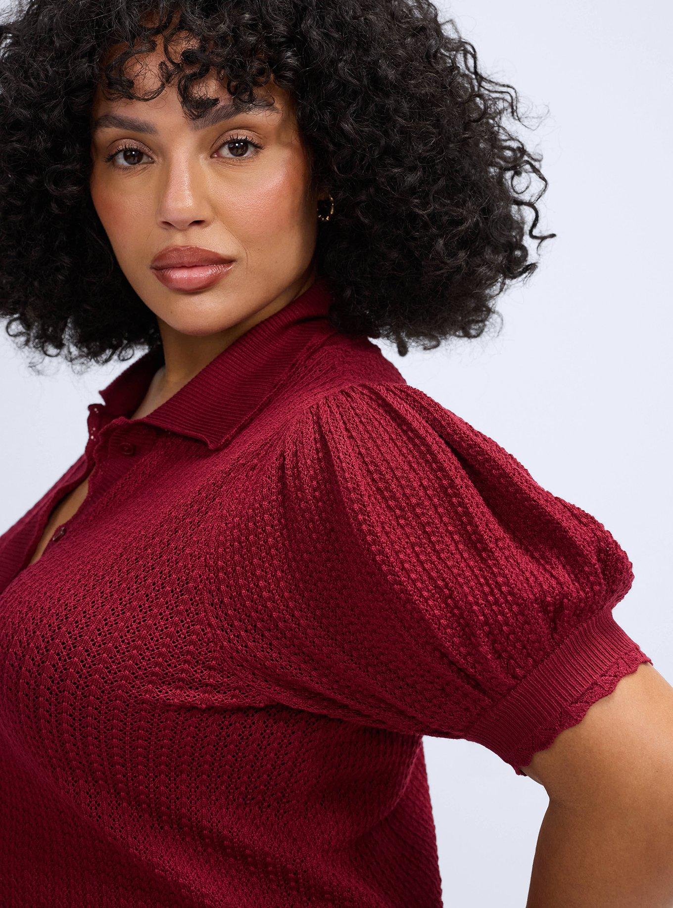 Belle Isle Pointelle Collar Cardigan, TIBETAN RED, alternate