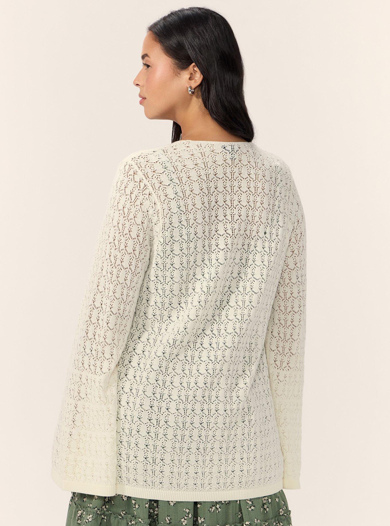 Festi Bell Sleeve Tie-Front Crochet Sweater, WHISPER WHITE, alternate