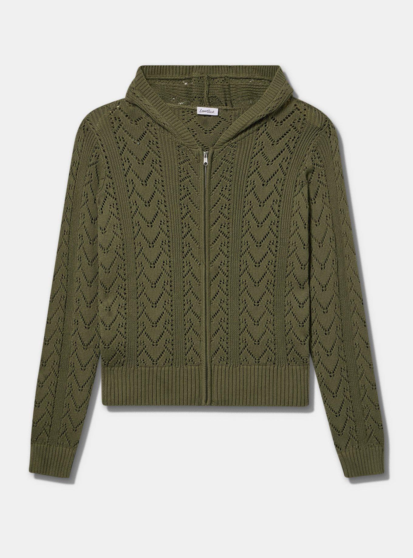 LoveSick Zip-Up Sweater, KALAMATA, flat