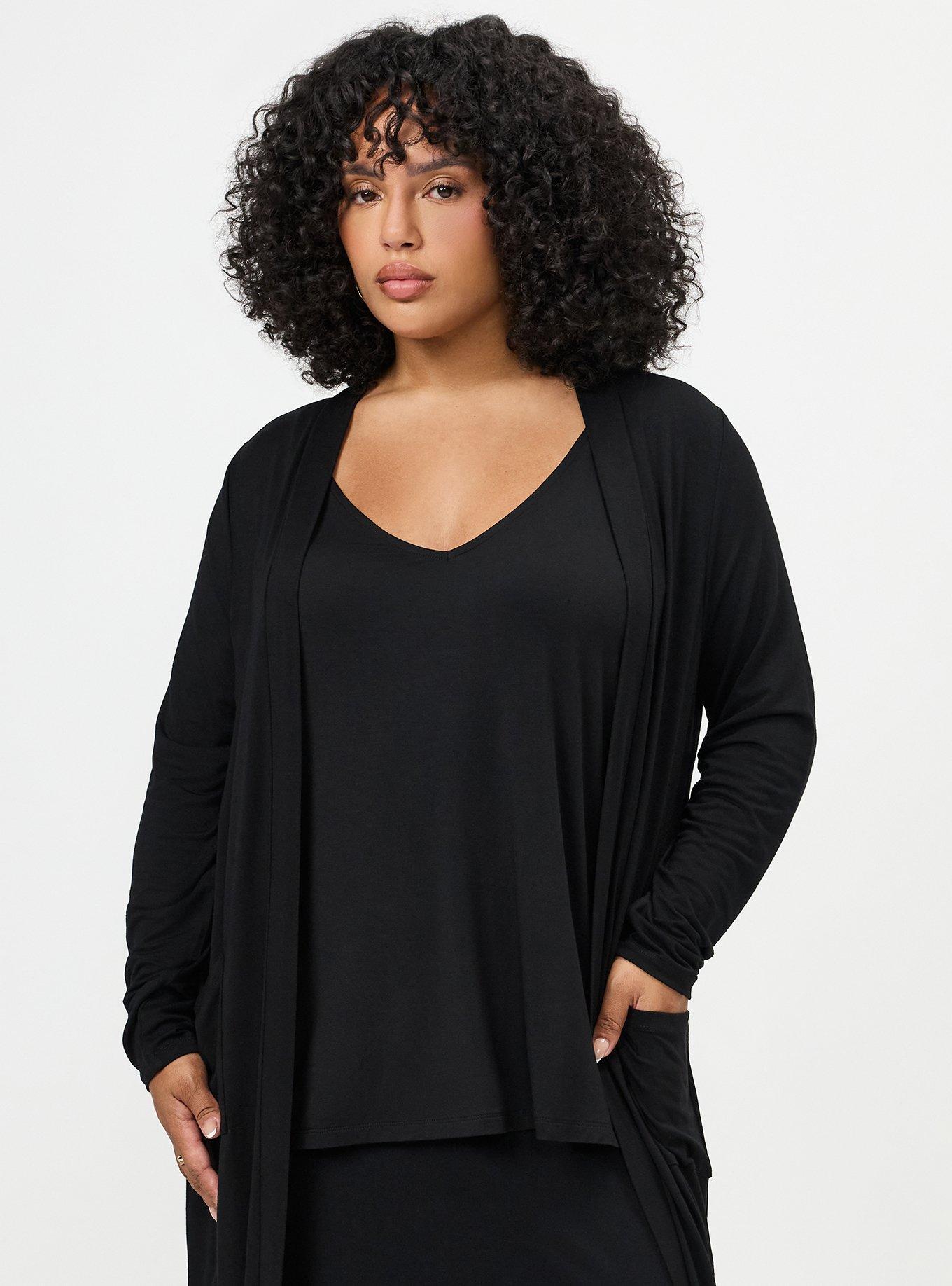 Super Soft Open Front Duster Cardigan, DEEP BLACK, alternate