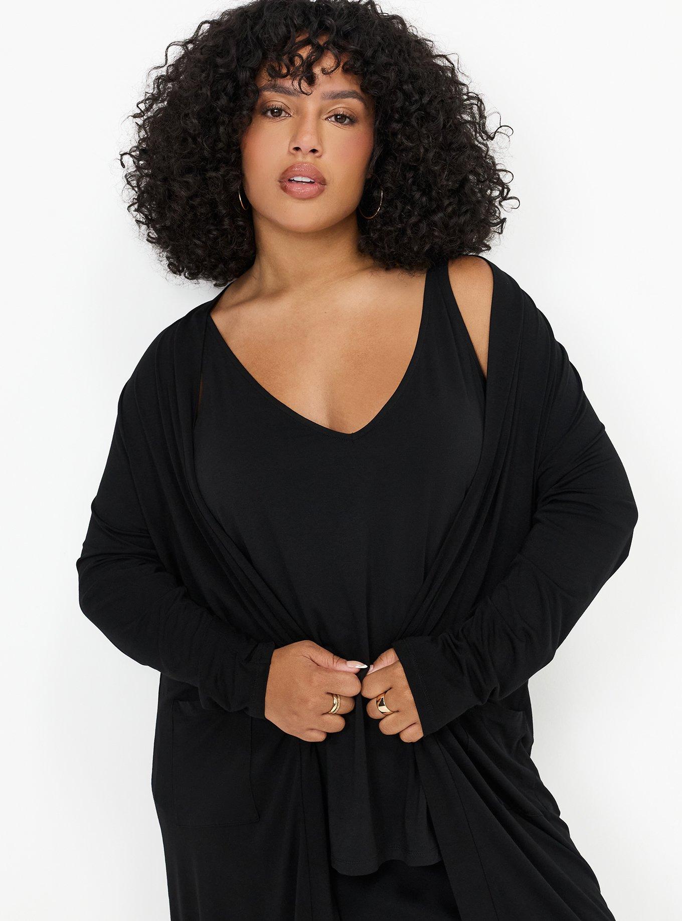 Super Soft Open Front Duster Cardigan, DEEP BLACK, alternate