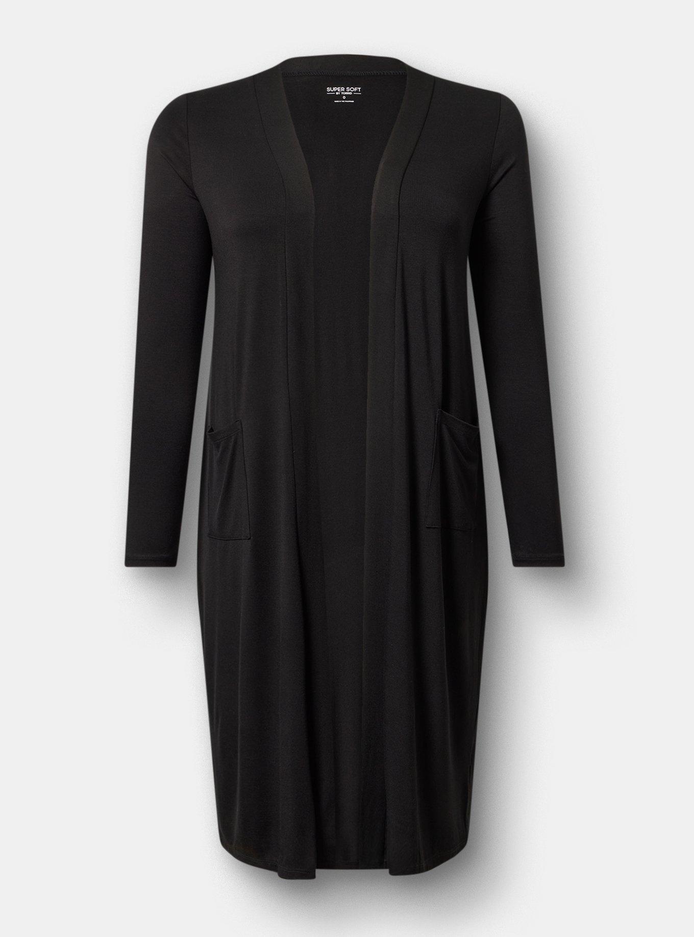 Super Soft Open Front Duster Cardigan, DEEP BLACK, flat