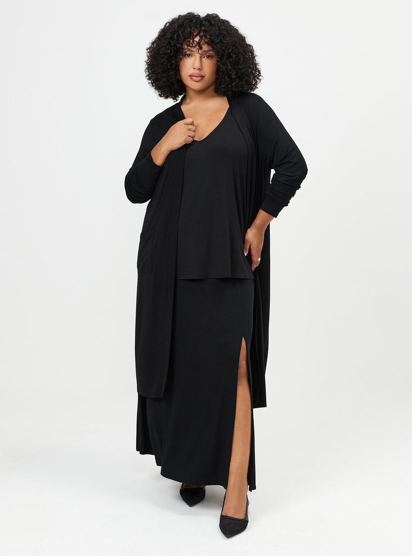 Super Soft Open Front Duster Cardigan, DEEP BLACK, hi-res