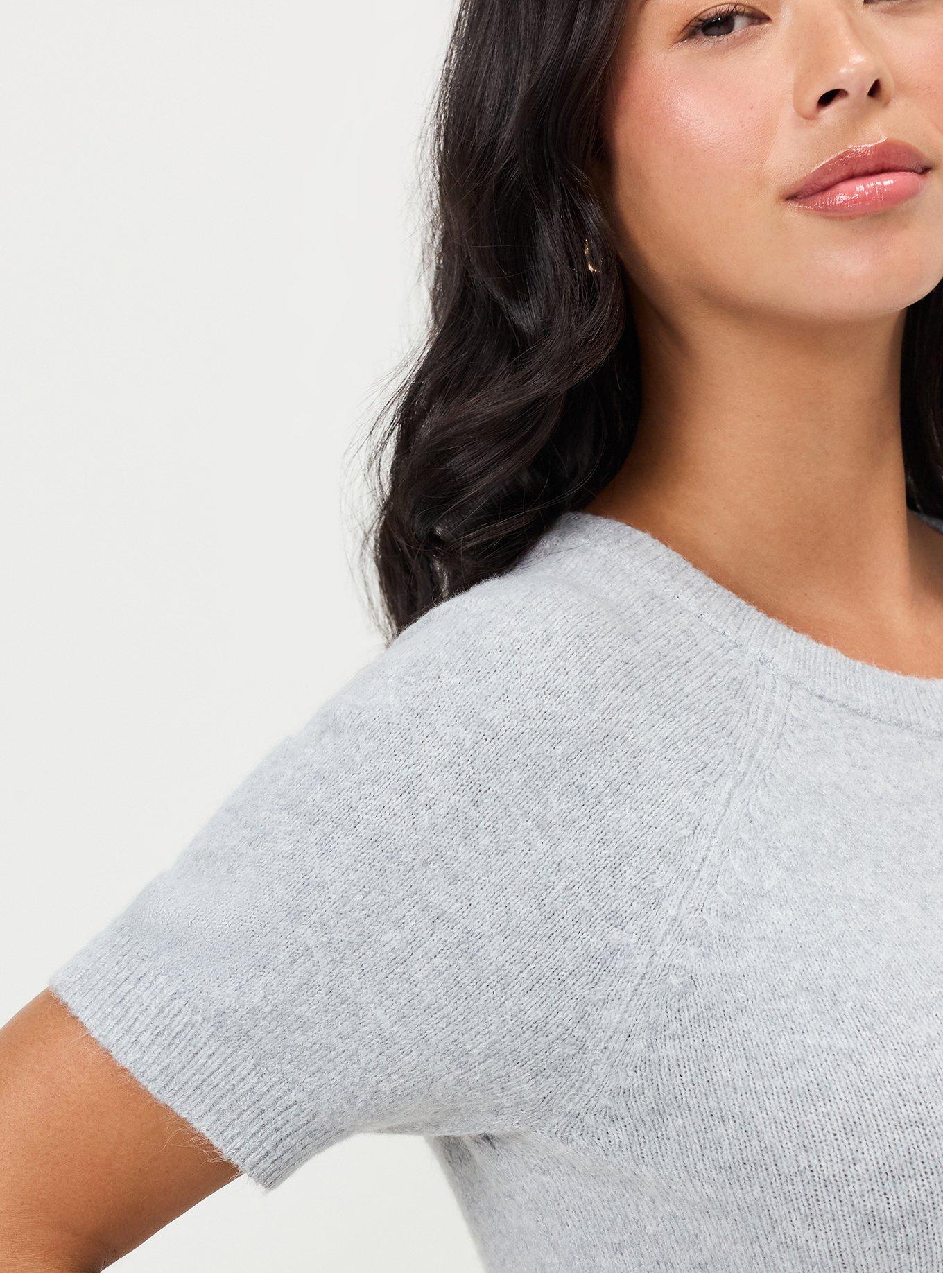 Vegan Cashmere Crew Pullover Sweater, LIGHT HEATHER GREY VEGAN CASHMERE, alternate