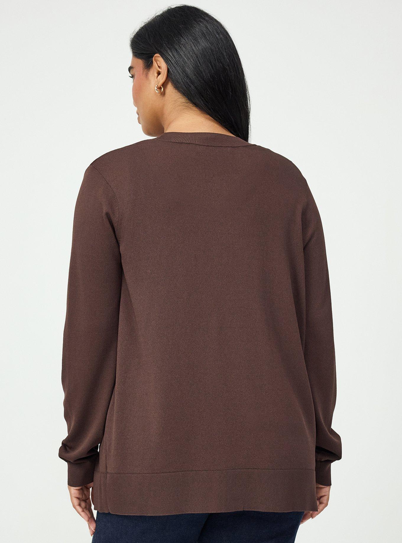 Studio Crew Neck Cardigan, COFFEE BEAN, alternate