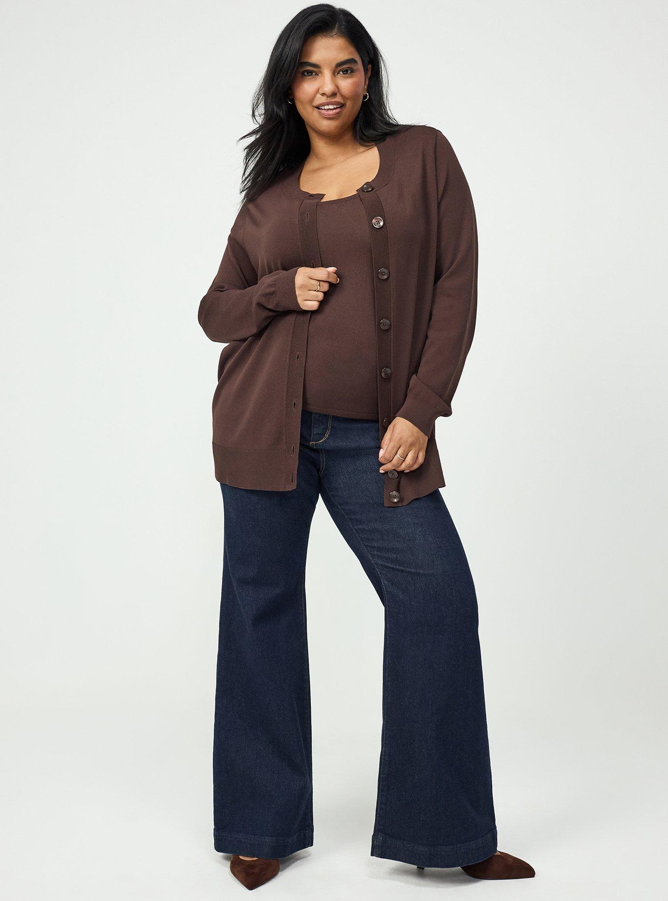 Studio Crew Neck Cardigan, COFFEE BEAN, alternate