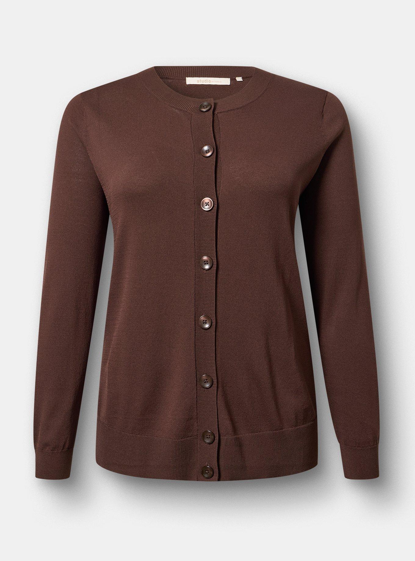 Studio Crew Neck Cardigan, COFFEE BEAN, hi-res