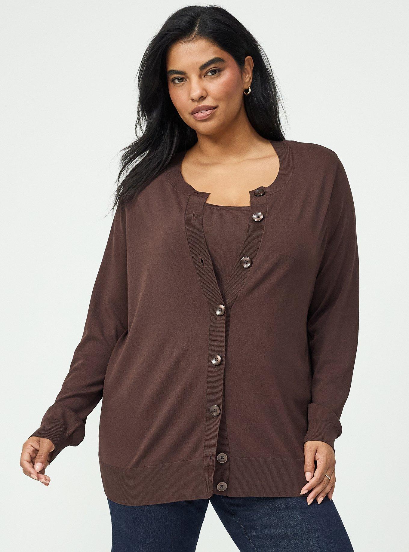 Studio Crew Neck Cardigan, COFFEE BEAN, hi-res
