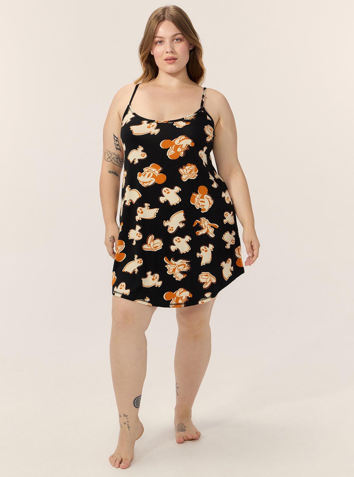 Plus Size Mickey & Friends Lounge Gown, MICKEY FRIENDS GHOST AOP DEEP BLACK, hi-res