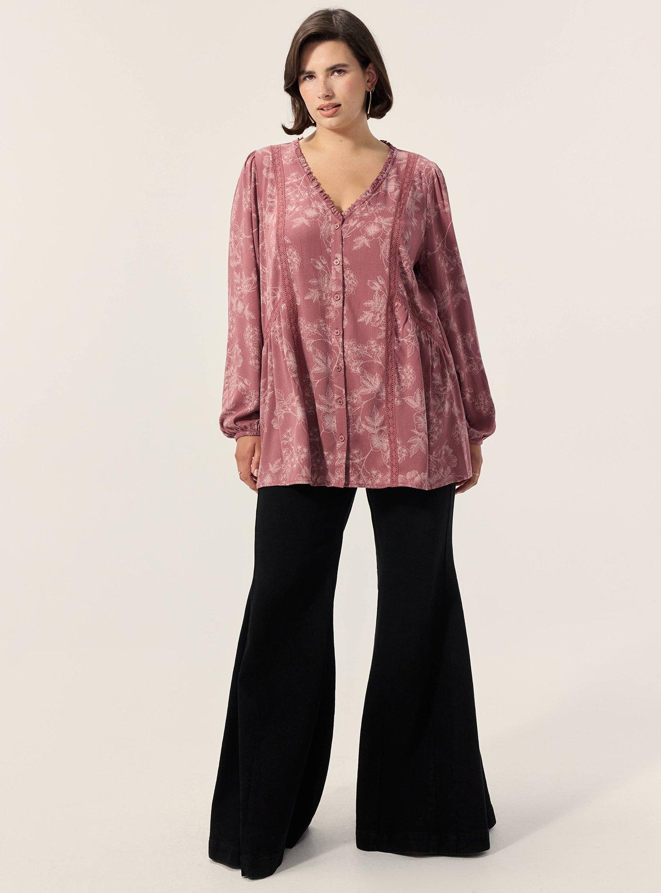 Plus Size Festi Button Front Blouse, WOODROW FLORAL BRICK, alternate