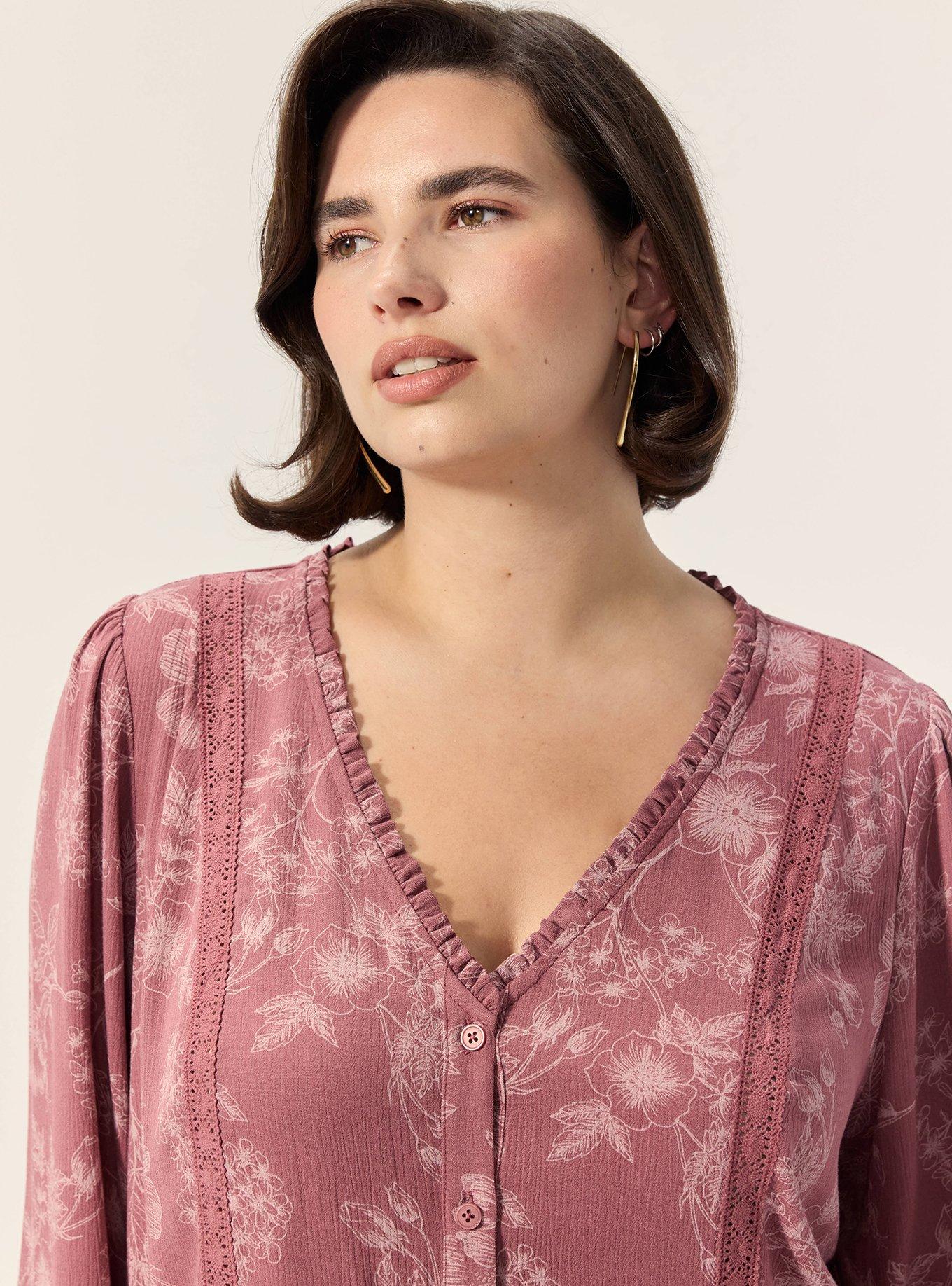 Plus Size Festi Button Front Blouse, WOODROW FLORAL BRICK, alternate