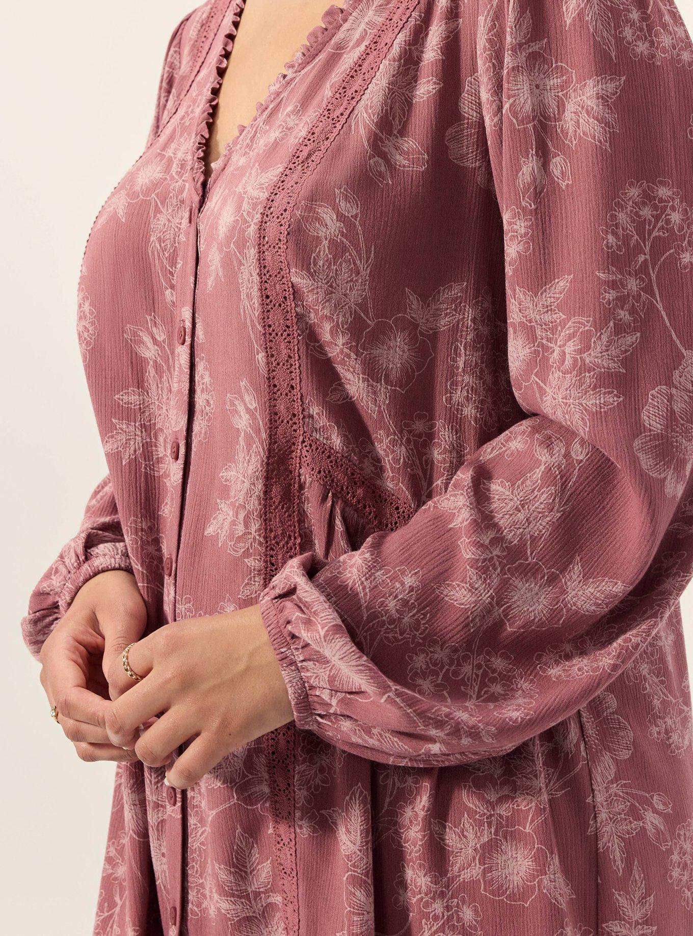Plus Size Festi Button Front Blouse, WOODROW FLORAL BRICK, alternate