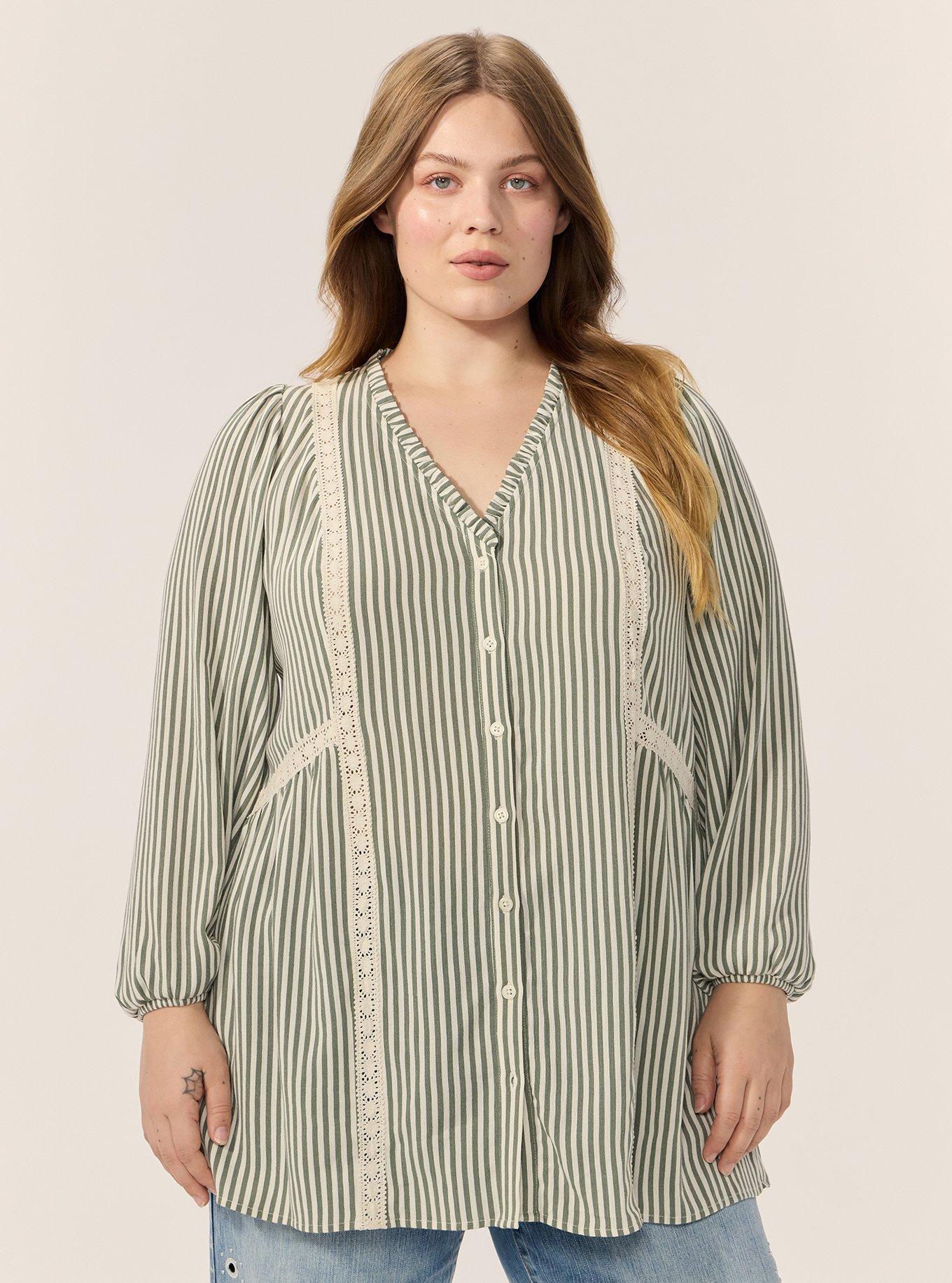 Festi Trim Detail Button Front Tunic, FESTI MIX STRIPE AGAVE GREEN, alternate
