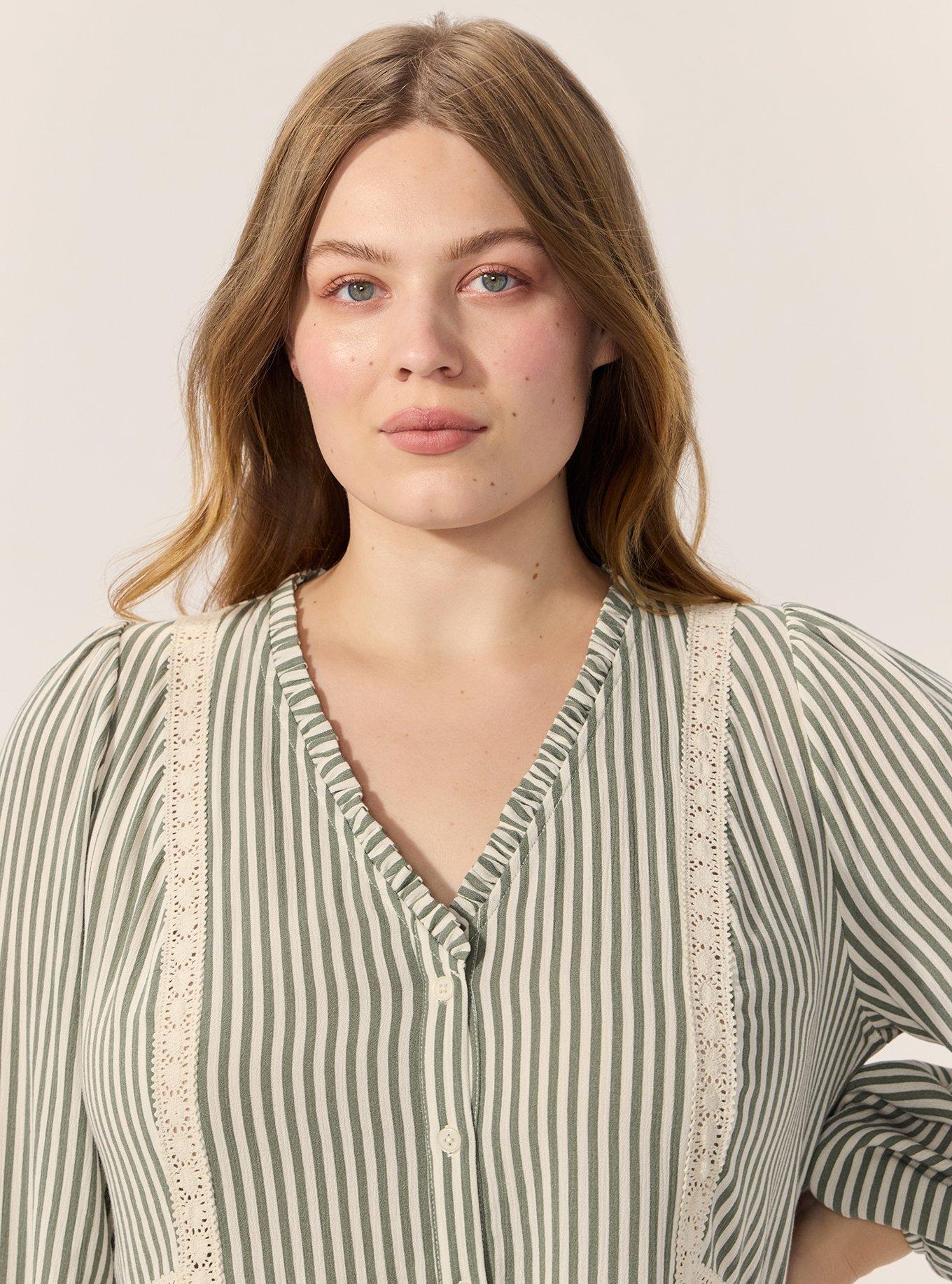 Festi Trim Detail Button Front Tunic, FESTI MIX STRIPE AGAVE GREEN, alternate