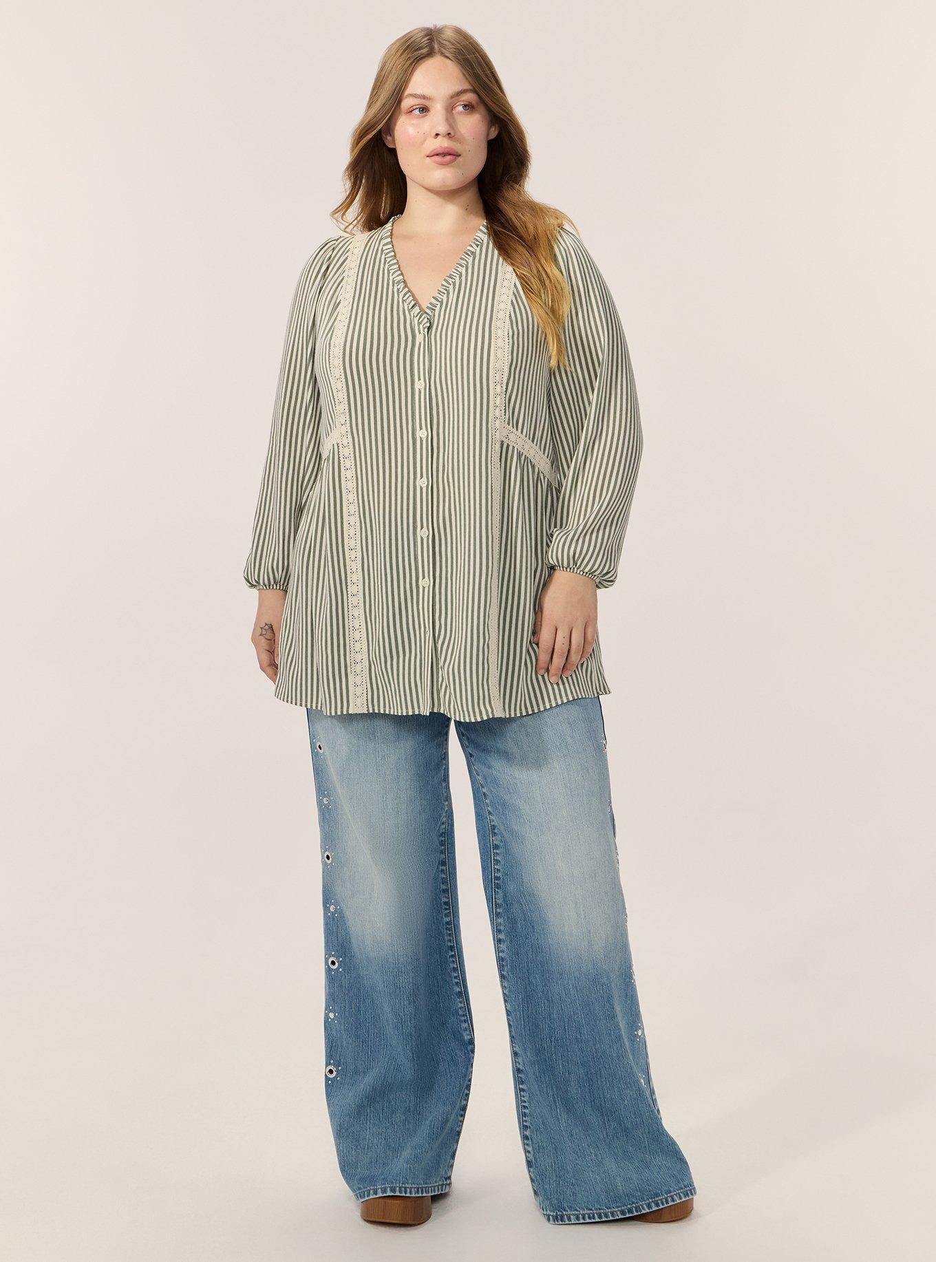 Festi Trim Detail Button Front Tunic, FESTI MIX STRIPE AGAVE GREEN, alternate