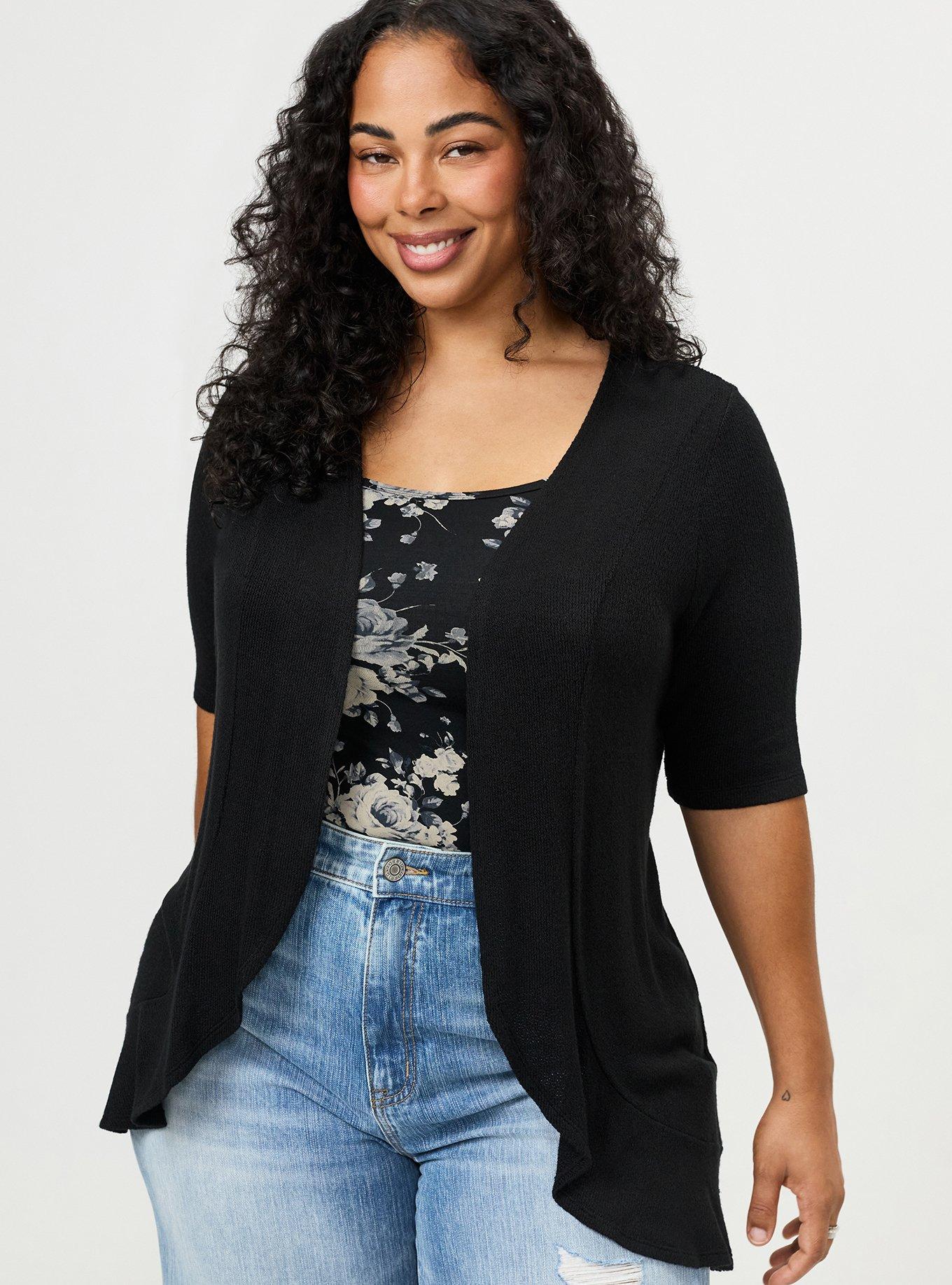 Hacci Drape Front Cardigan, DEEP BLACK, alternate