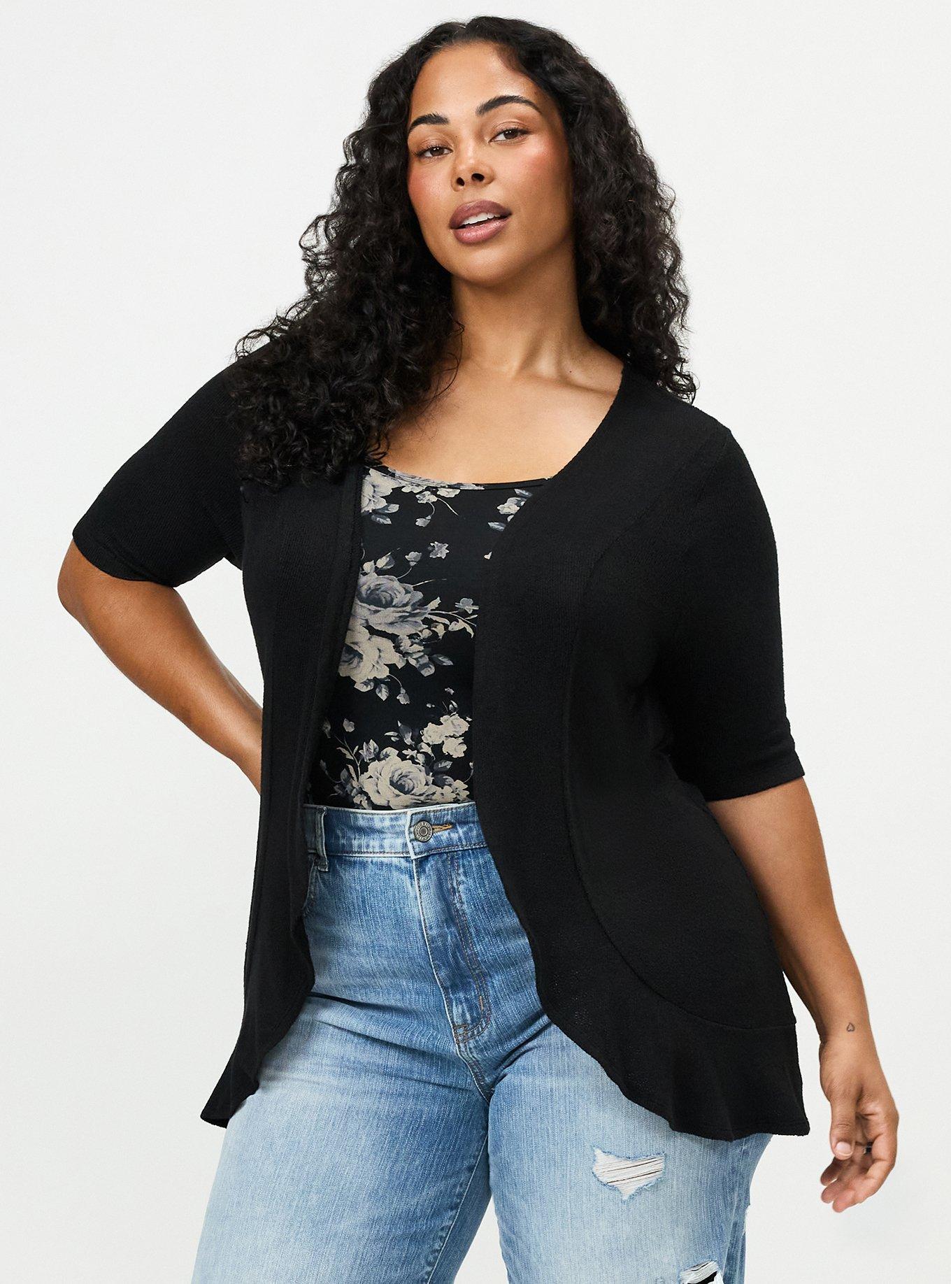 Hacci Drape Front Cardigan, DEEP BLACK, alternate