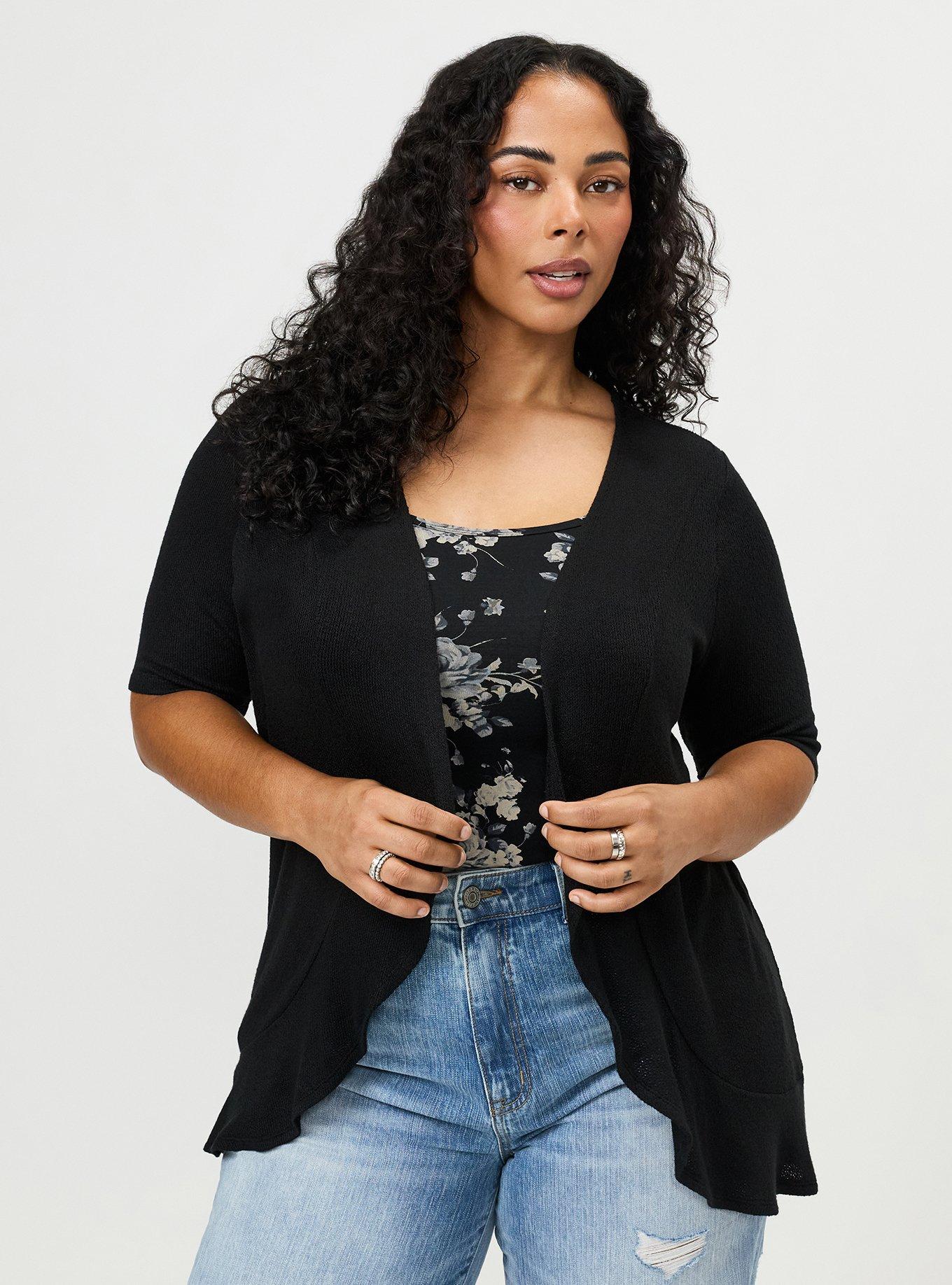 Hacci Drape Front Cardigan, DEEP BLACK, hi-res