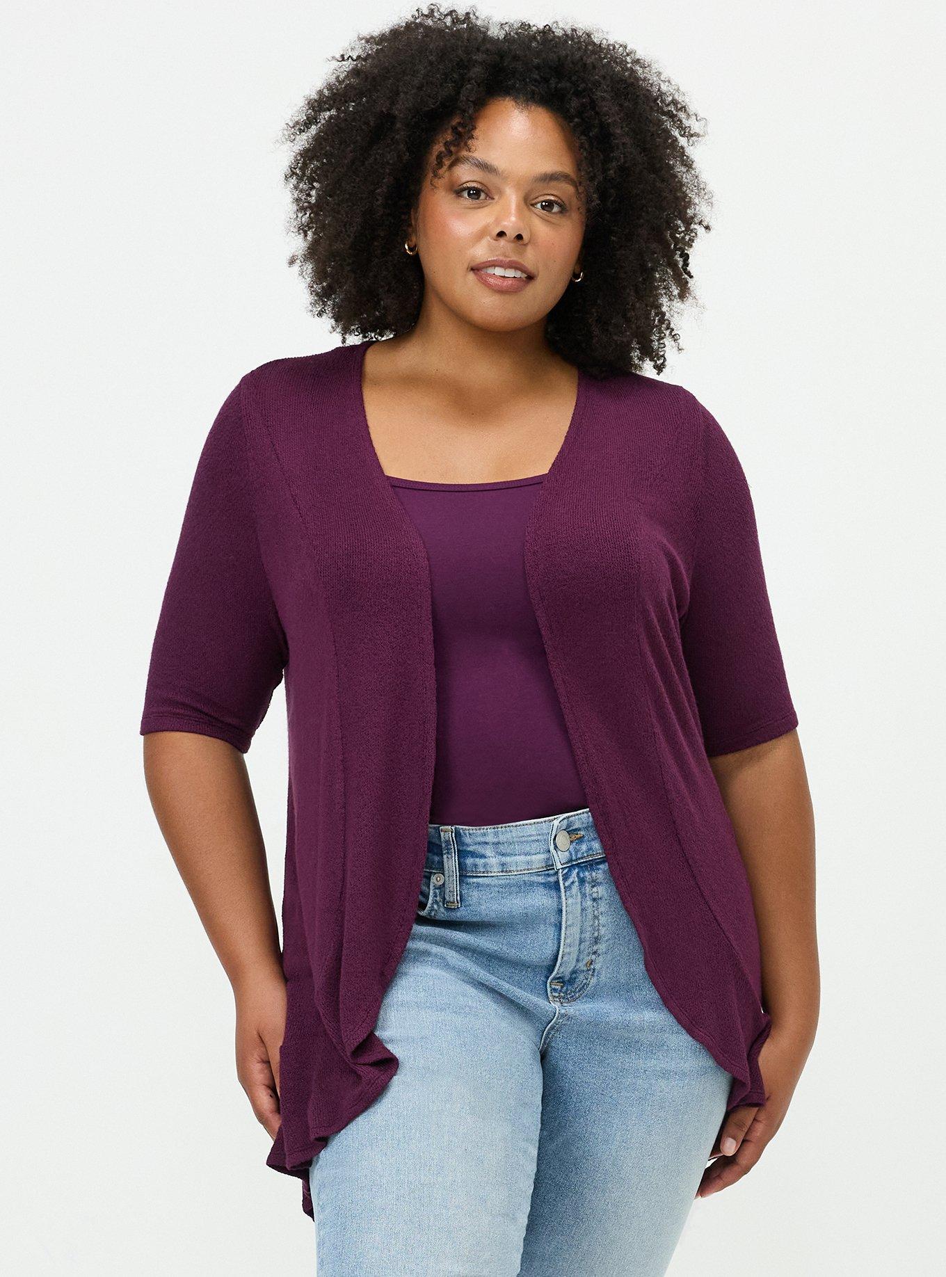 Plus Size Hacci Drape Front Cardigan, POTENT PURPLE, alternate