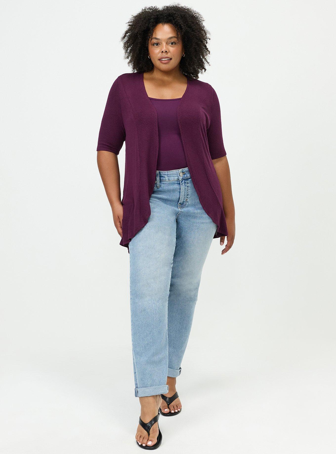 Plus Size Hacci Drape Front Cardigan, POTENT PURPLE, alternate