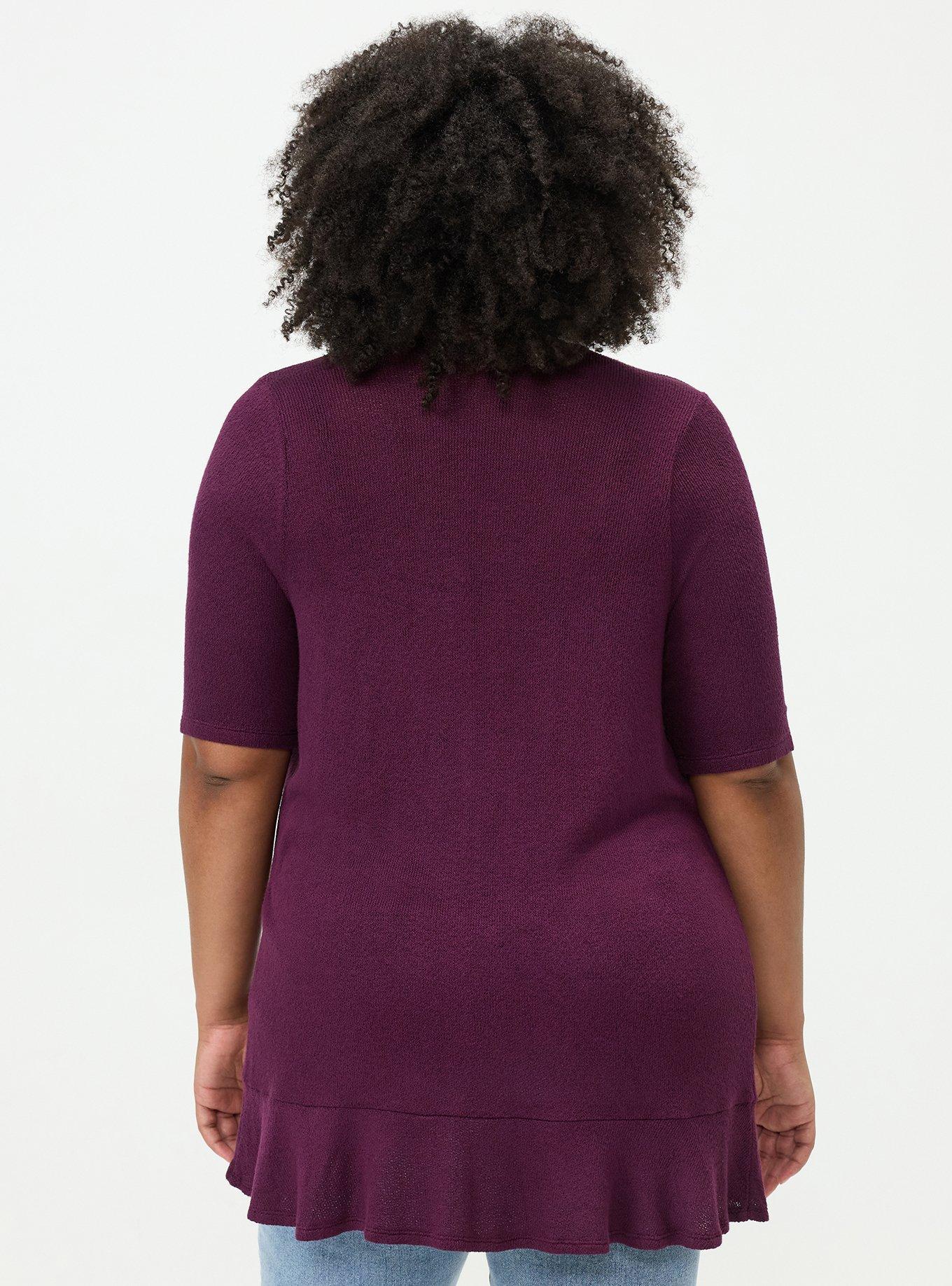 Plus Size Hacci Drape Front Cardigan, POTENT PURPLE, alternate