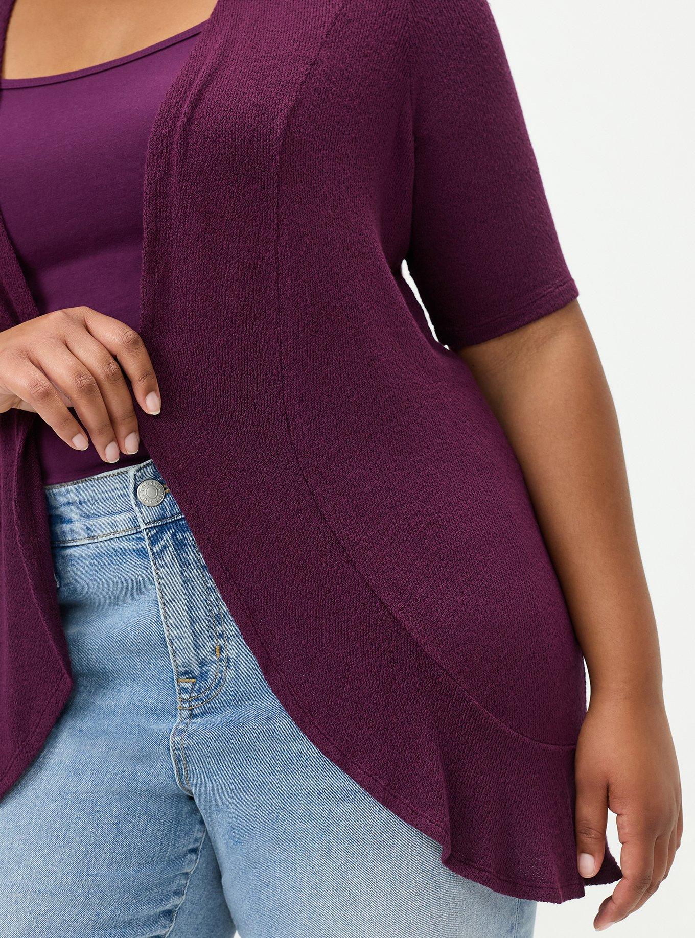 Plus Size Hacci Drape Front Cardigan, POTENT PURPLE, alternate
