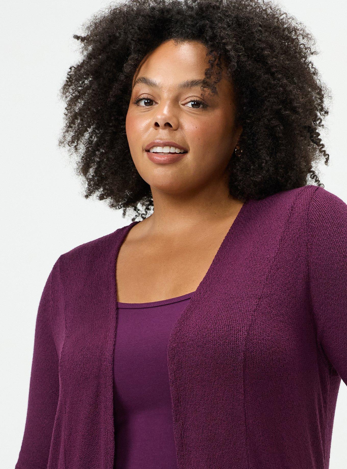 Plus Size Hacci Drape Front Cardigan, POTENT PURPLE, alternate