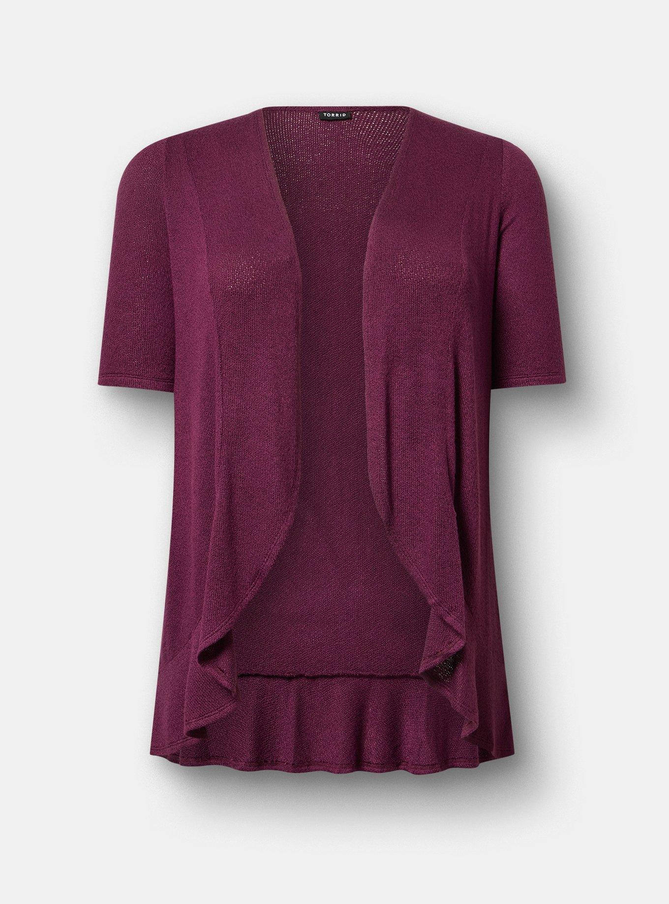 Plus Size Hacci Drape Front Cardigan, POTENT PURPLE, flat