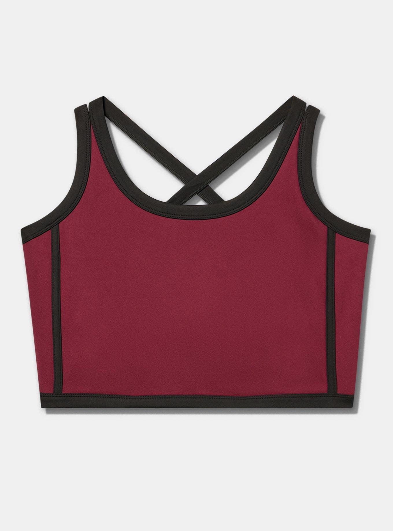 Plus Size TRU Performance Butter Longline Active Sports Bra, MAROON BANNER, flat