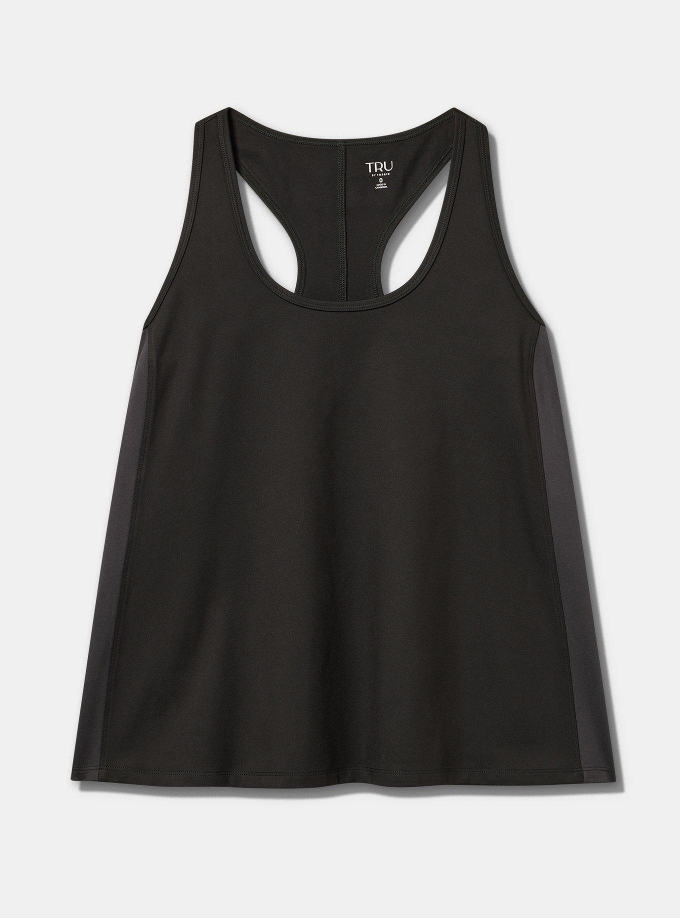 Plus Size TRU Performance Butter Racerback Active Tank, DEEP BLACK, flat