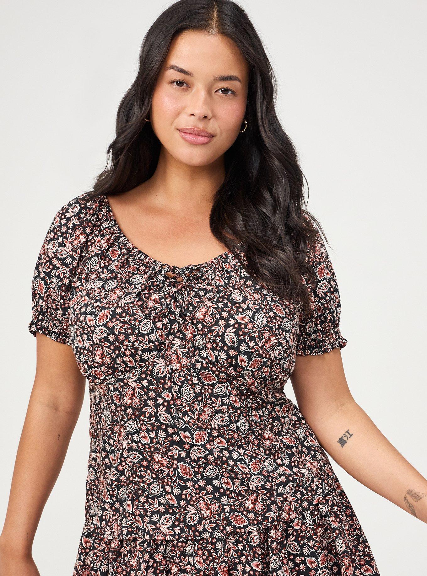 Plus Size - Challis Puff Sleeve Smocked Top - Torrid