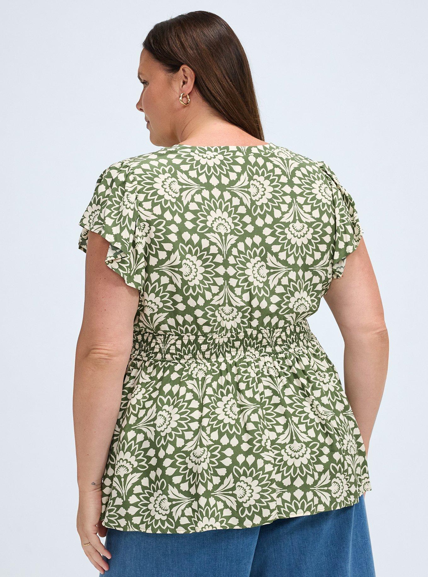 Belle Isle Flutter Sleeve Pintuck Peplum Top, BOTANY SCALLOP GREEN, alternate