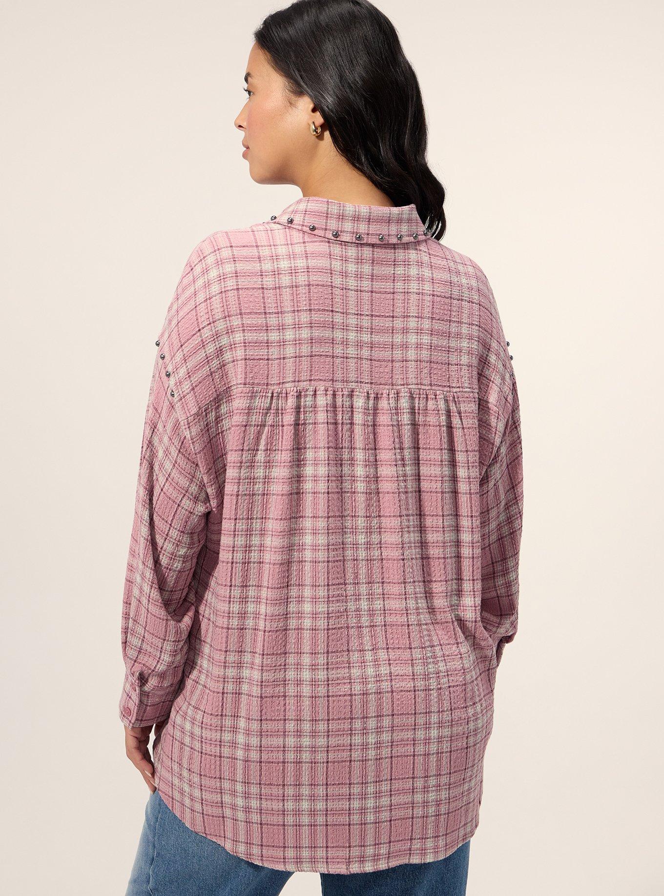 Festi Drop Shoulder Studded Button-Up Shirt, MATTY PLAID PINK, alternate