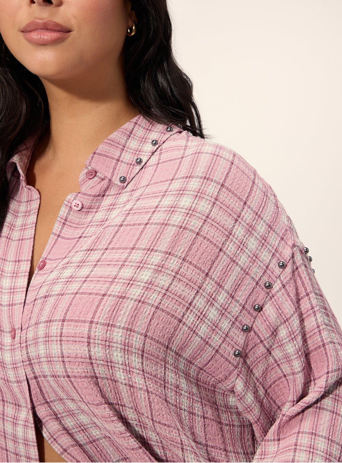 Festi Drop Shoulder Studded Button-Up Shirt, MATTY PLAID PINK, alternate