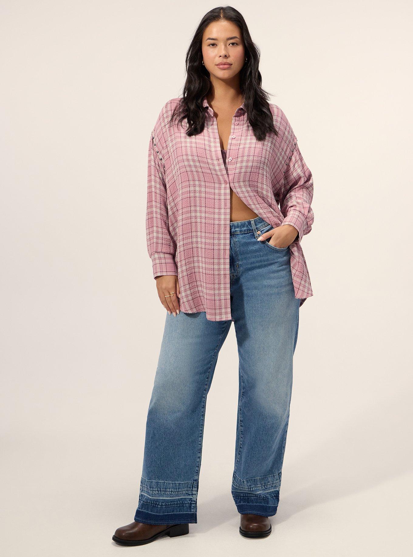 Festi Drop Shoulder Studded Button-Up Shirt, MATTY PLAID PINK, alternate