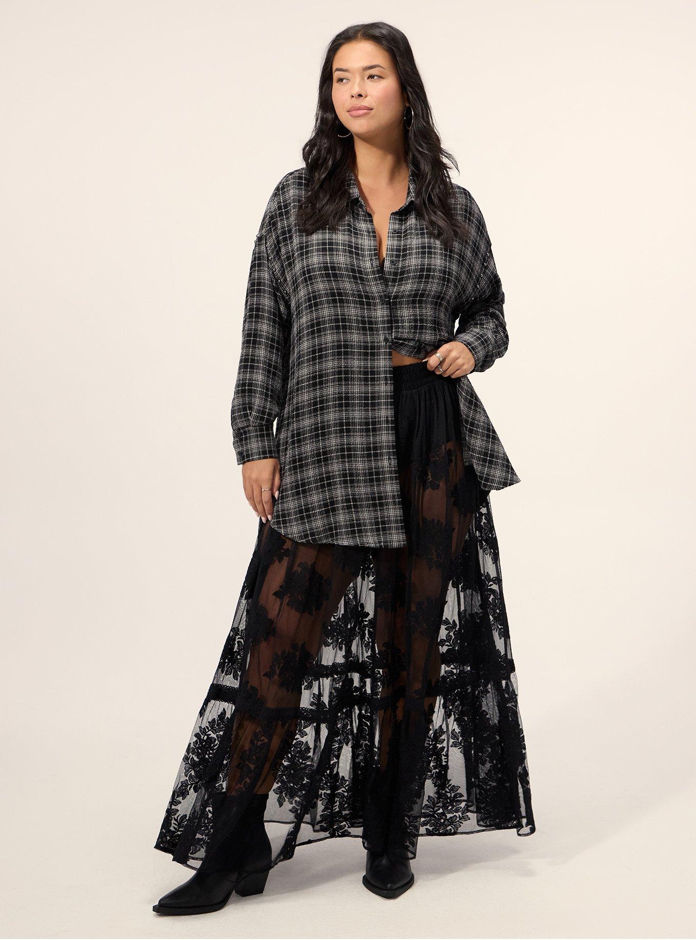 Festi Drop Shoulder Studded Button-Up Shirt, ICING PLAID BLACK, alternate