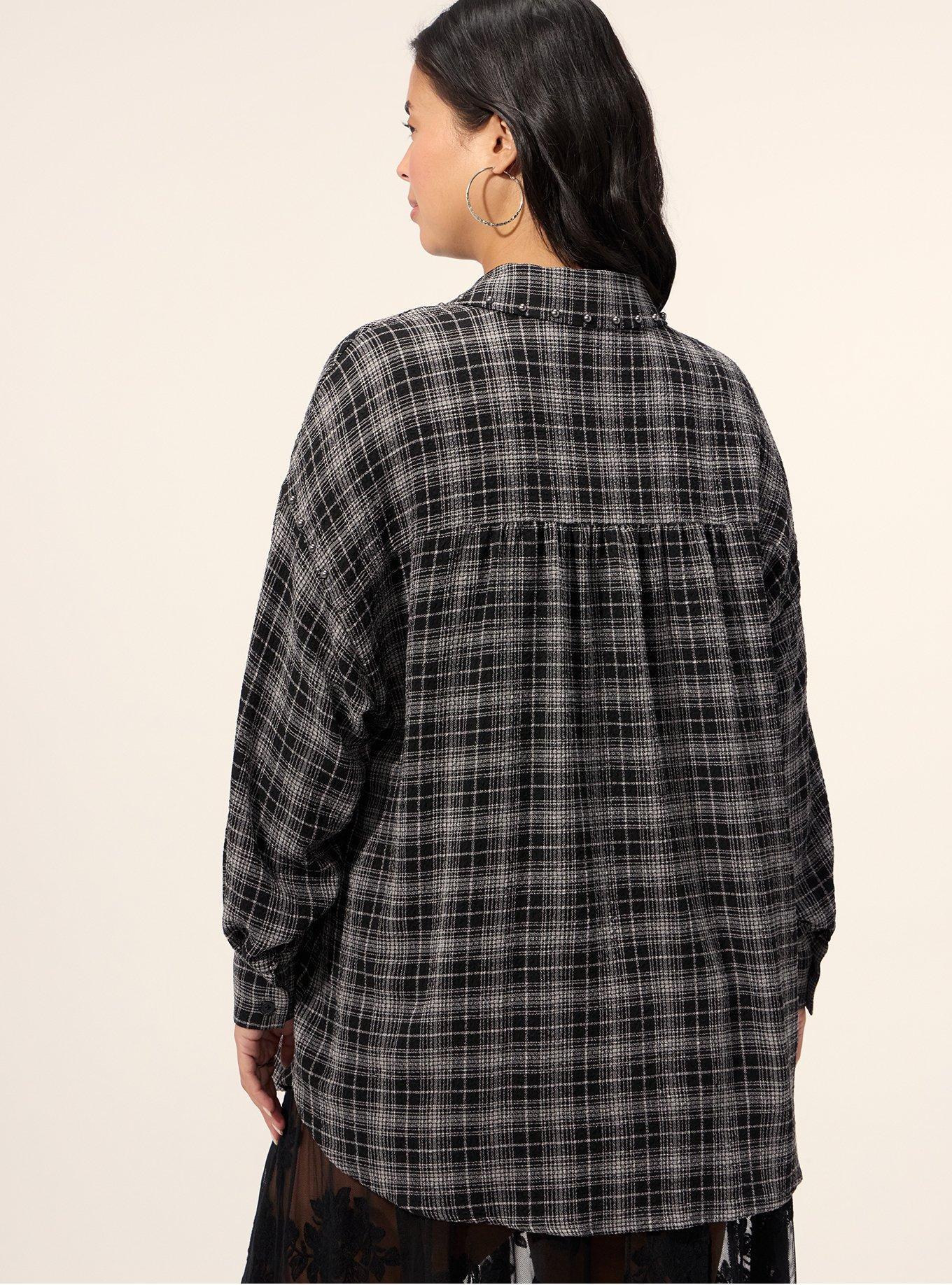 Festi Drop Shoulder Studded Button-Up Shirt, ICING PLAID BLACK, alternate