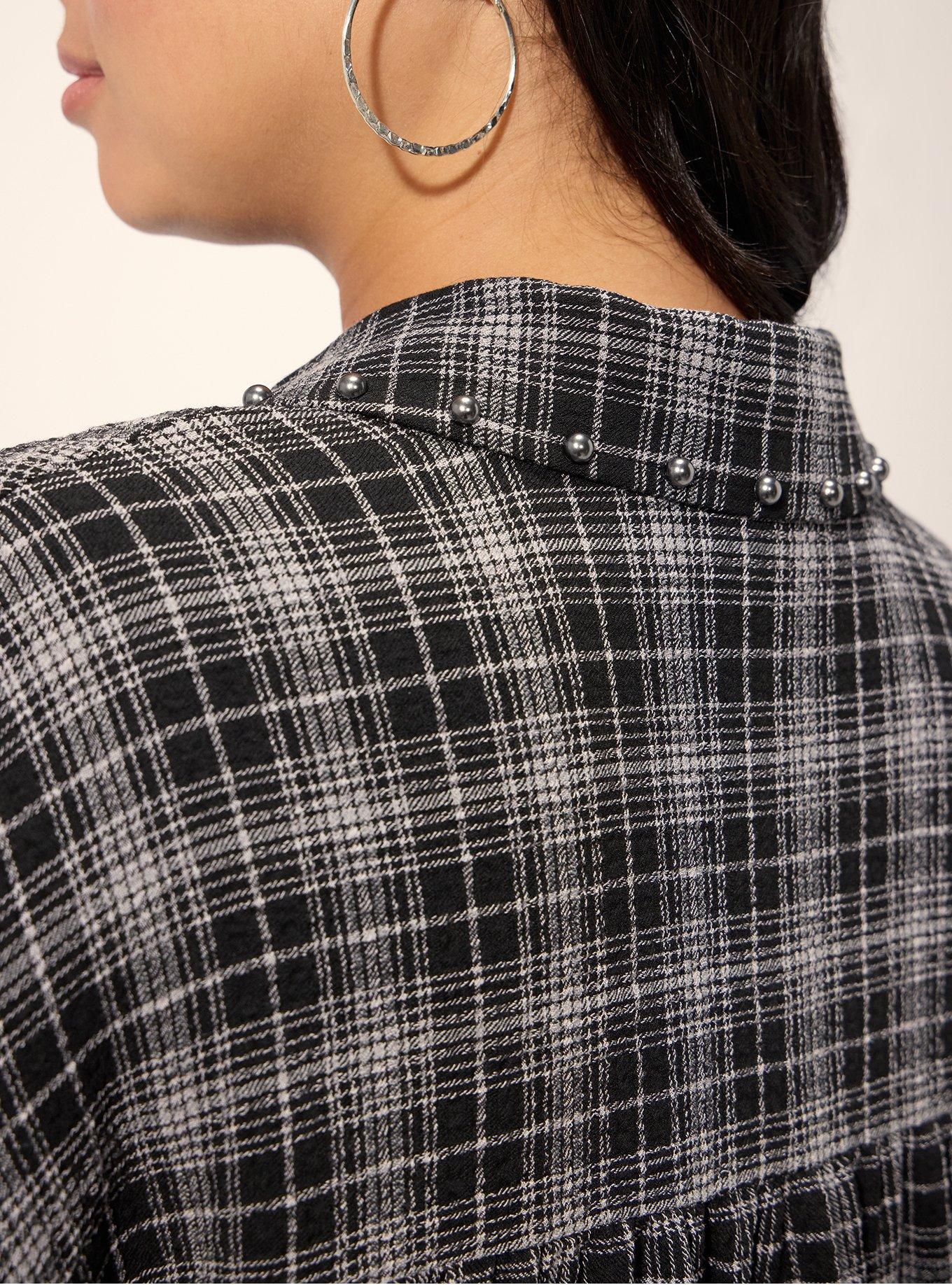 Festi Drop Shoulder Studded Button-Up Shirt, ICING PLAID BLACK, alternate