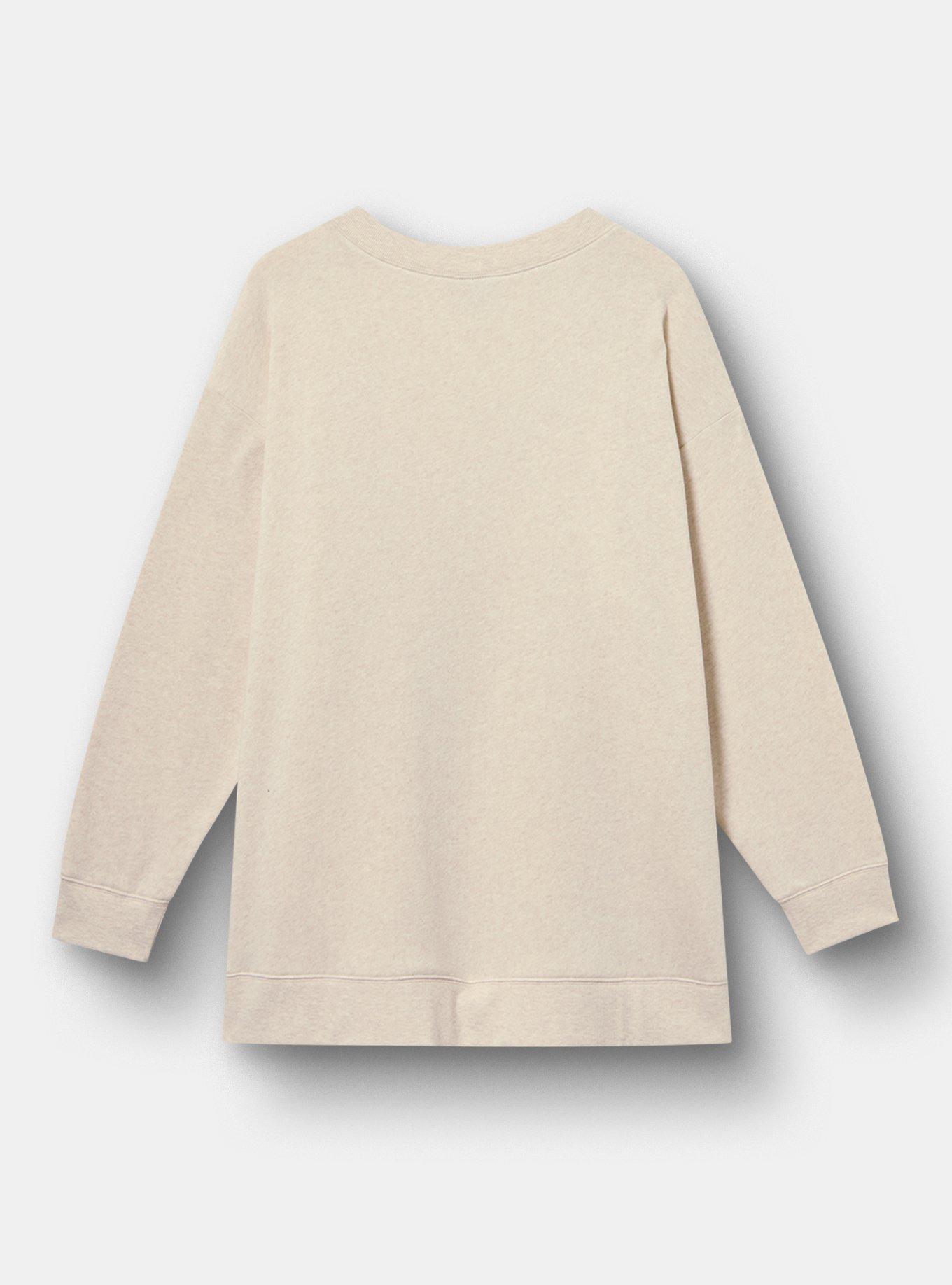 Cozy Fleece Step Hem V-Neck Sweatshirt, DELICATE BUTTERFLY OATMEAL HEATHER, alternate