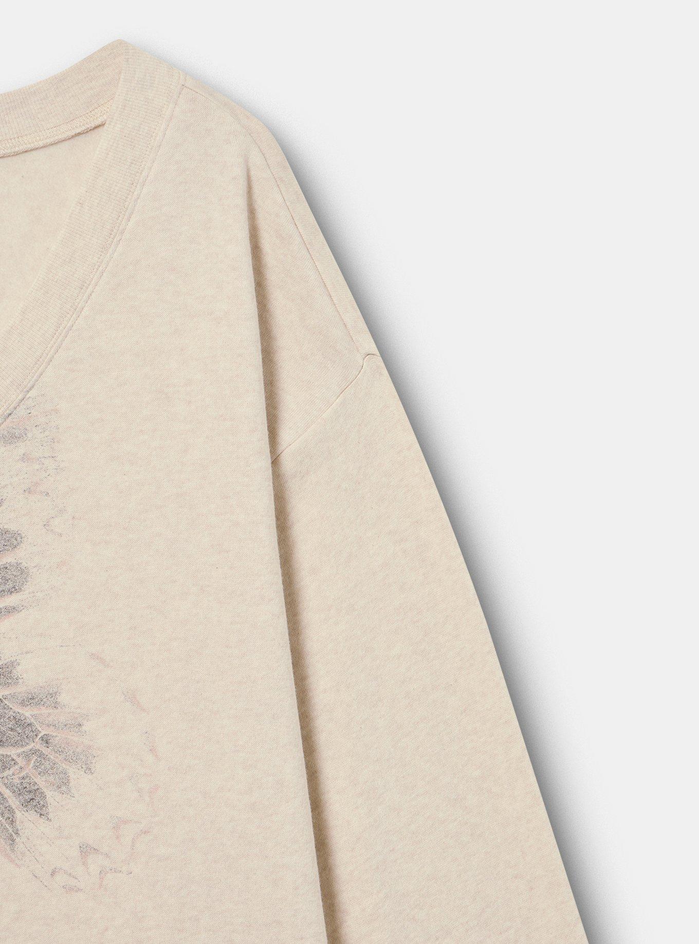 Cozy Fleece Step Hem V-Neck Sweatshirt, DELICATE BUTTERFLY OATMEAL HEATHER, alternate
